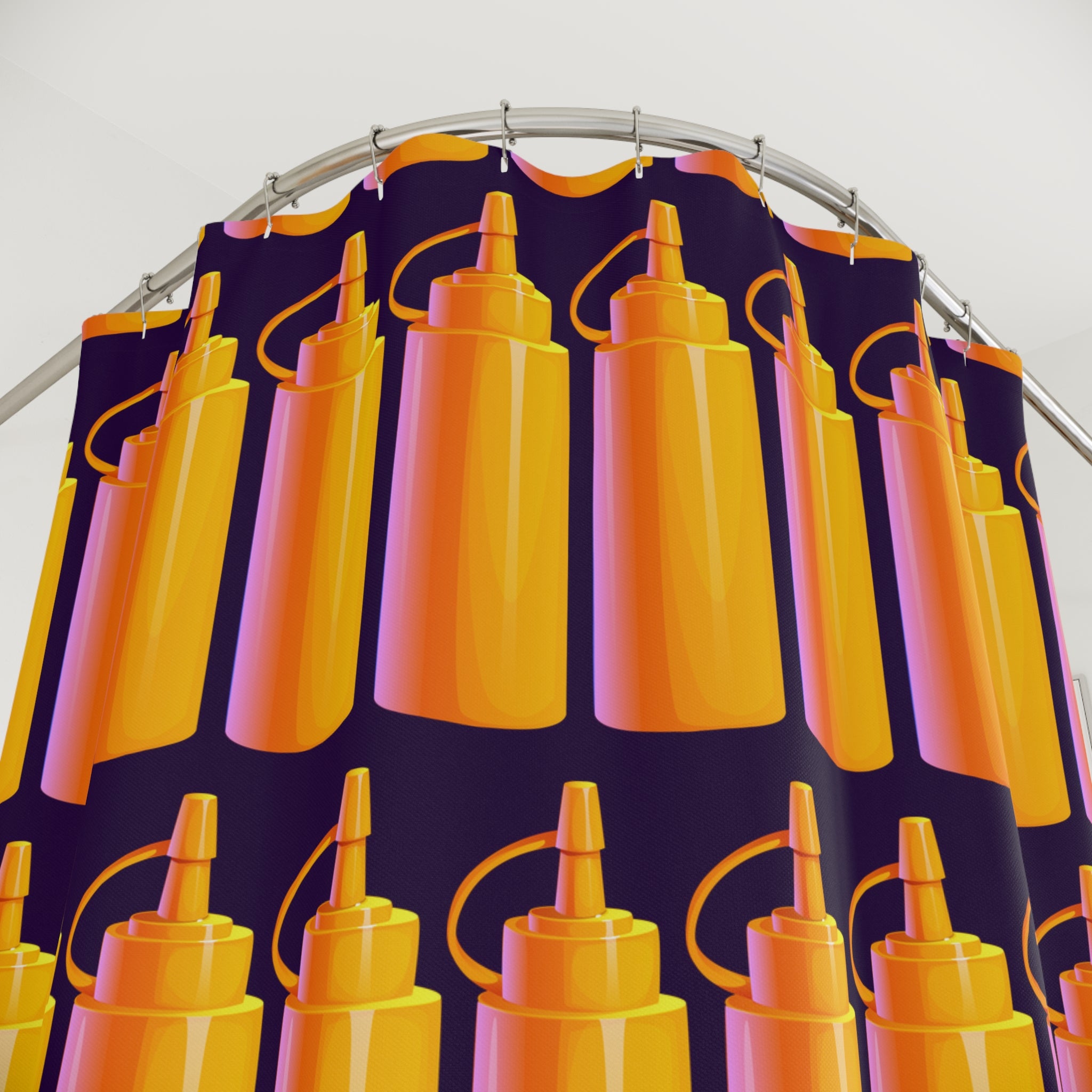I Love Mustard Bottles Shower Curtain, Fun Bathroom Decor, Unique Gift for Foodies, Kitchen Theme, Colorful Home Accent