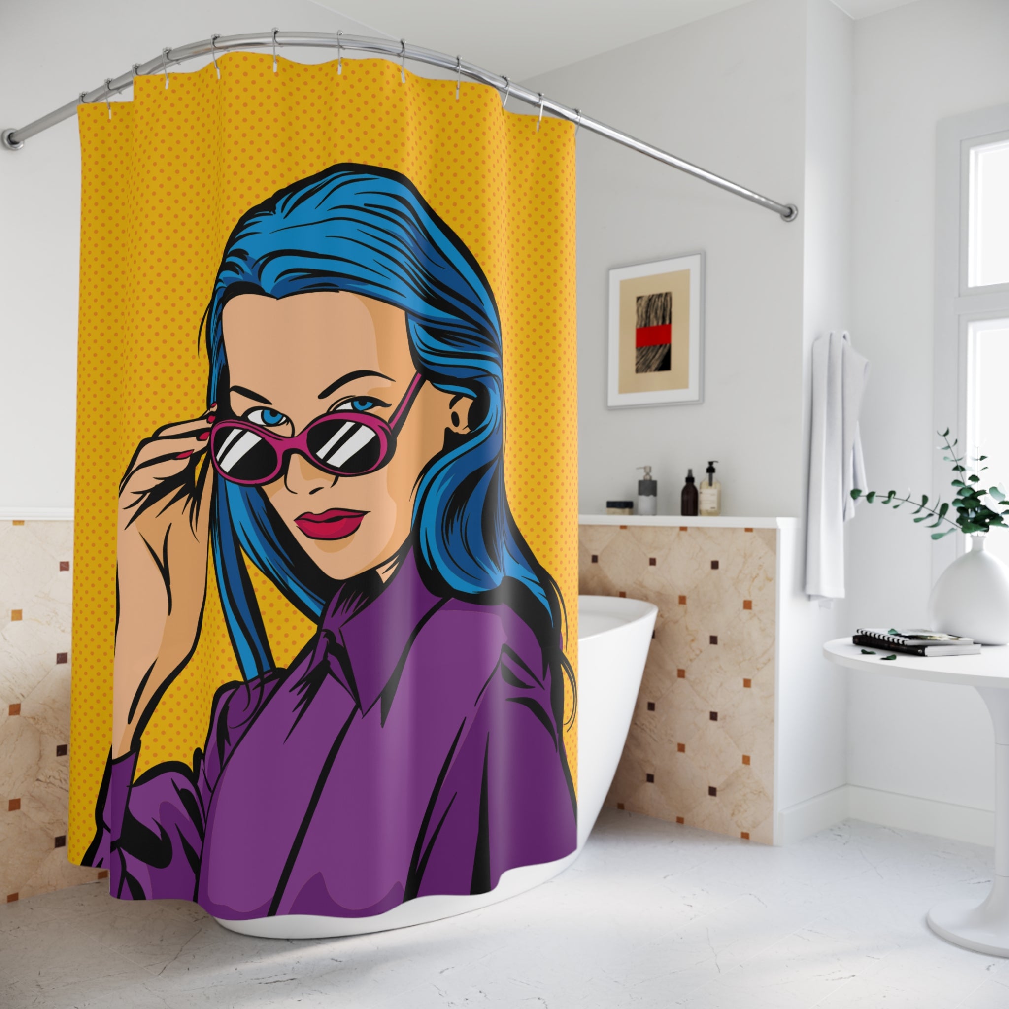 Pop Art Shower Curtain, Vintage Decor, Bright Bathroom Accent, Comic Style Home Décor, Fun Gift for Art Lovers, Retro Bathroom