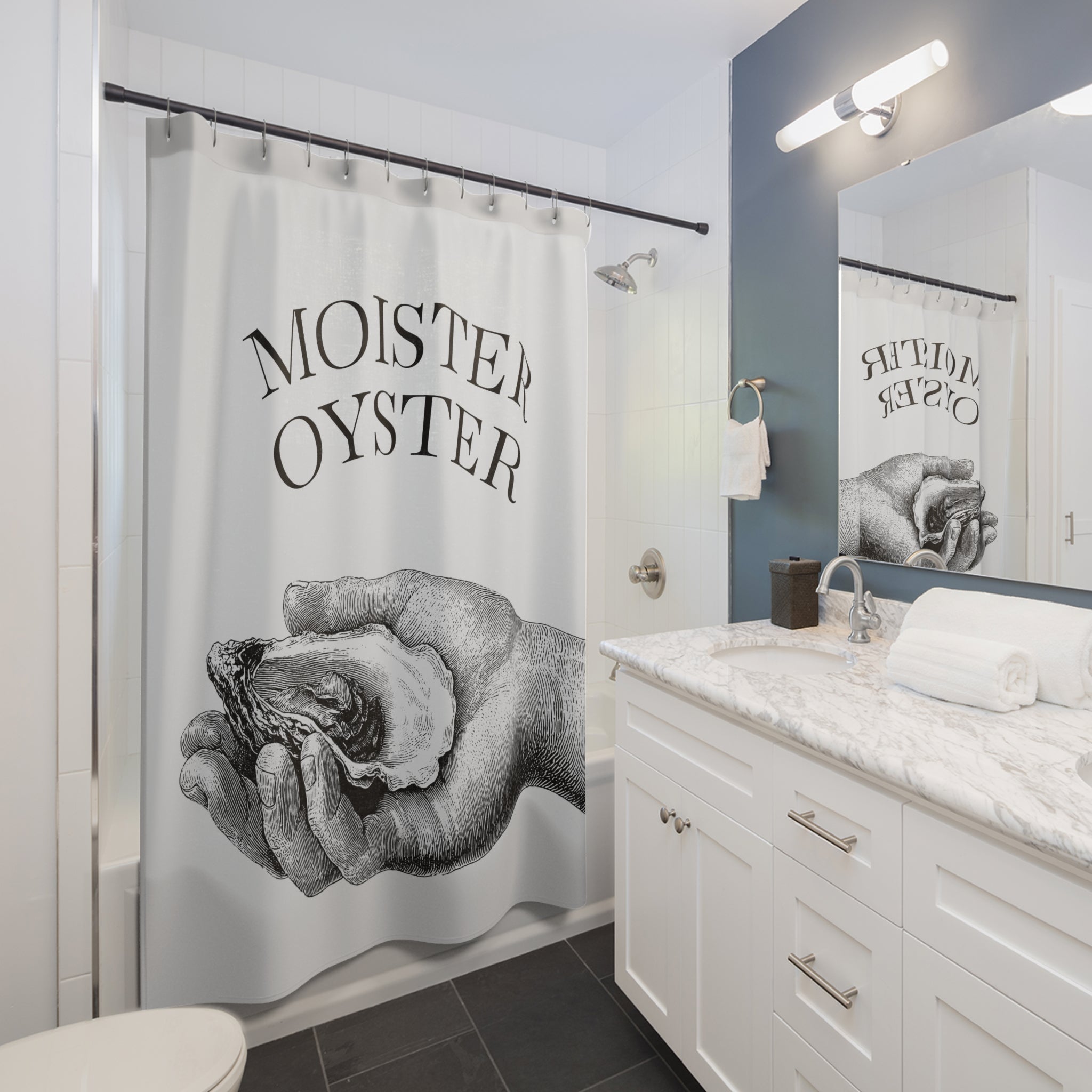 Vintage Moister Oyster Shower Curtain, Nautical Bathroom Decor, Coastal Home Accent, Unique Gift for Seafood Lovers