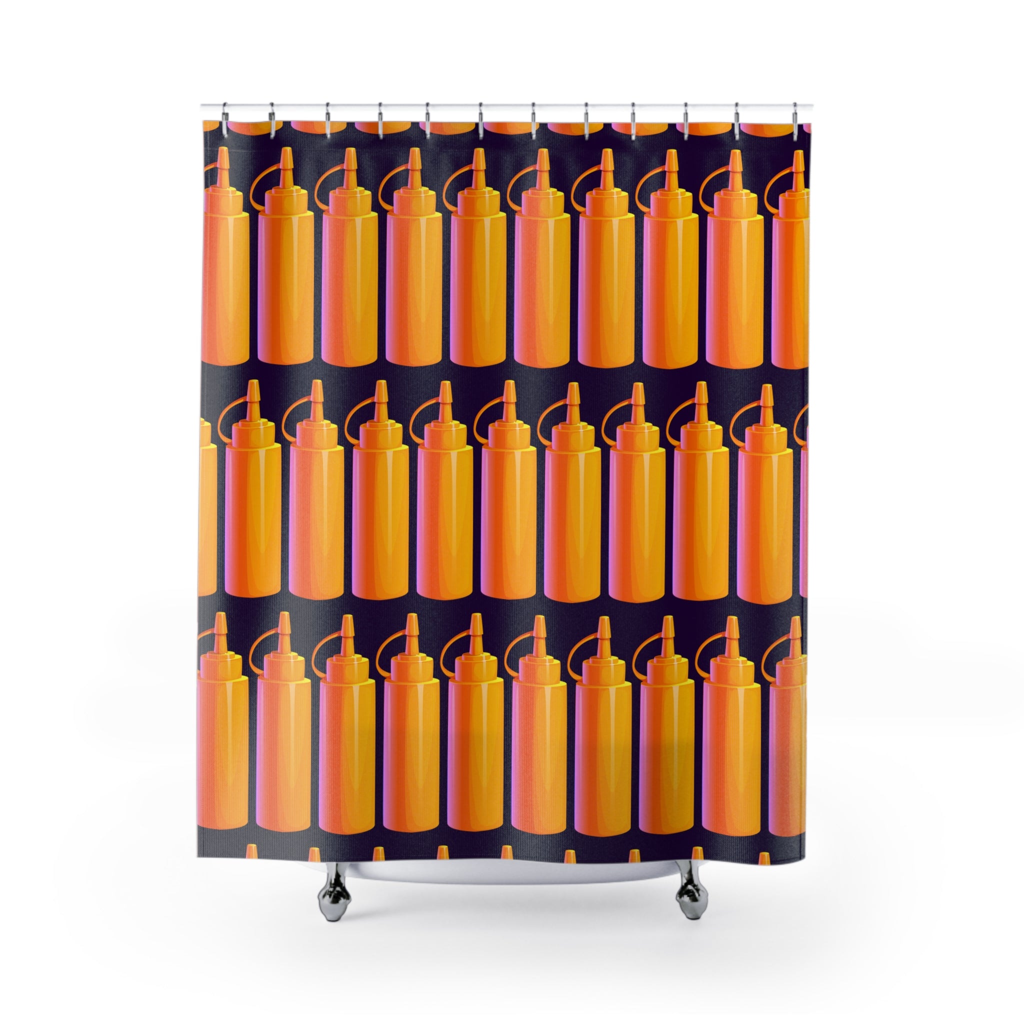 I Love Mustard Bottles Shower Curtain, Fun Bathroom Decor, Unique Gift for Foodies, Kitchen Theme, Colorful Home Accent