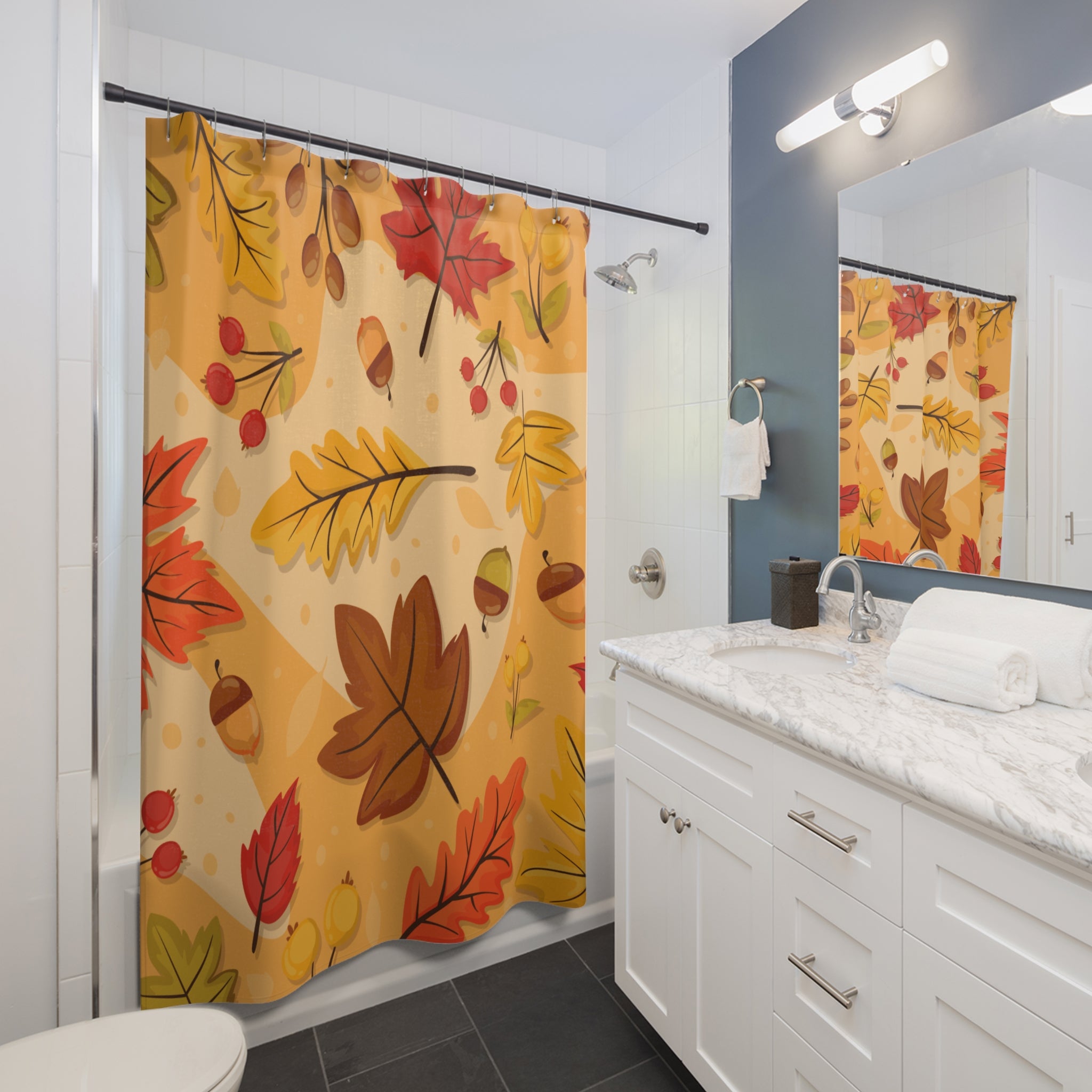 Autumn Leaves Shower Curtain, Fall Decor for Home, Seasonal Bathroom Accessory, Thanksgiving Gift, Cozy Vibe