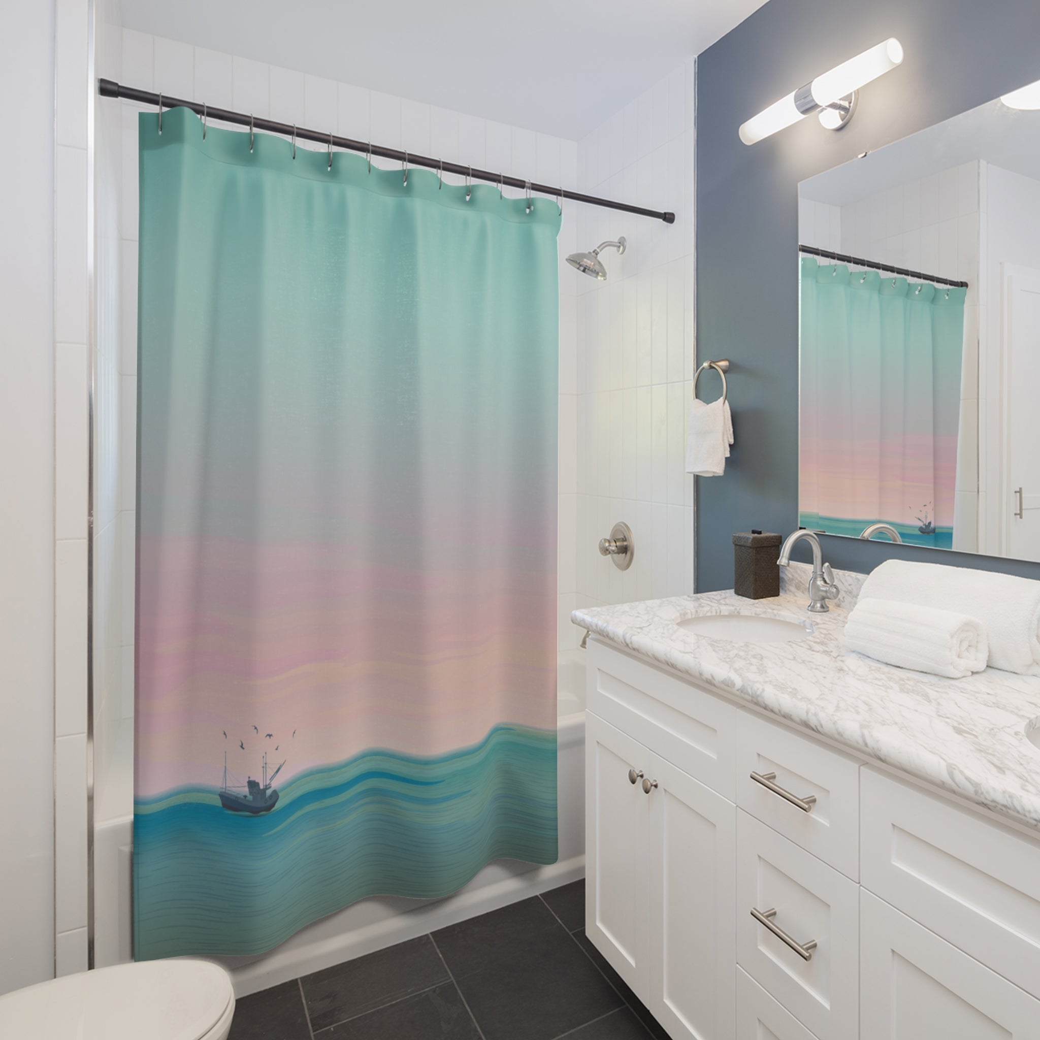 Calming Ocean Breeze Minimalist Shower Curtain, Beach Bathroom Decor, Coastal Home Accent, Tranquil Shower Curtain, Nautical Gift Idea