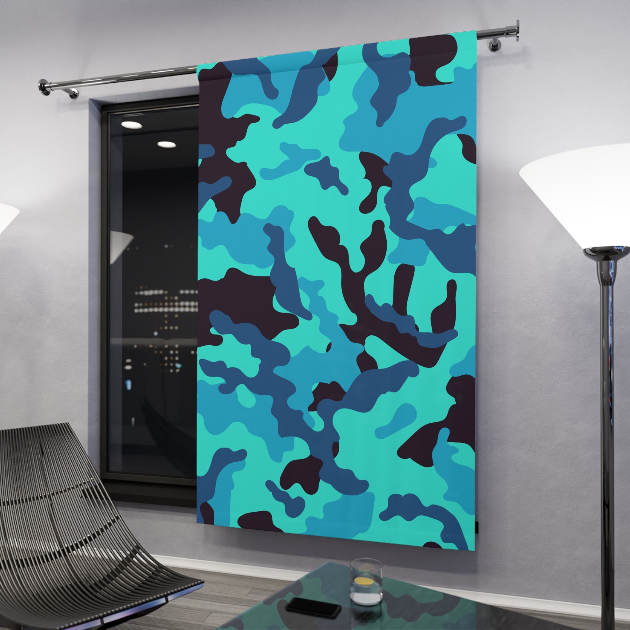 Turquoise Camo Blackout Window Curtain