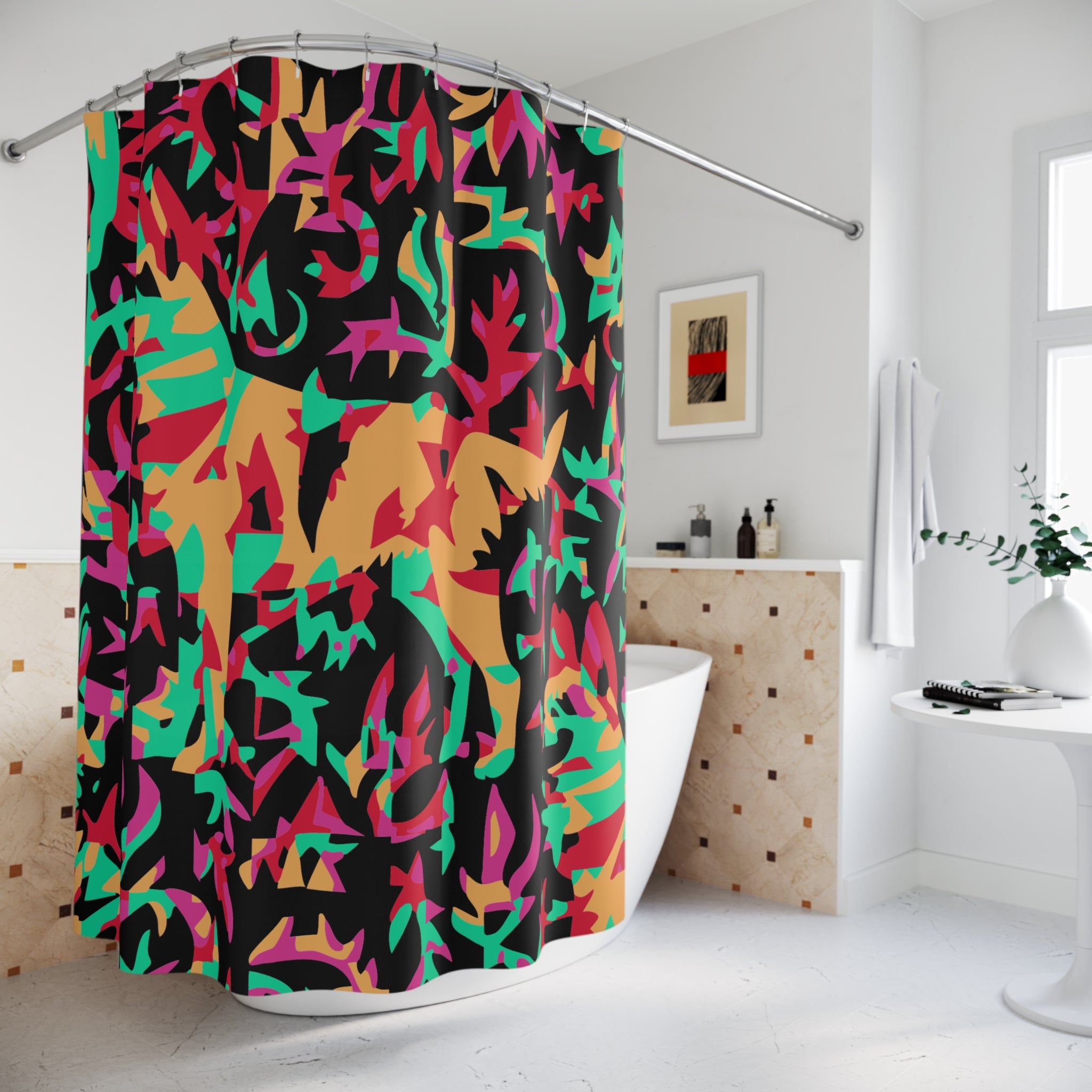 Abstract Greenish Husky Pattern Shower Curtain