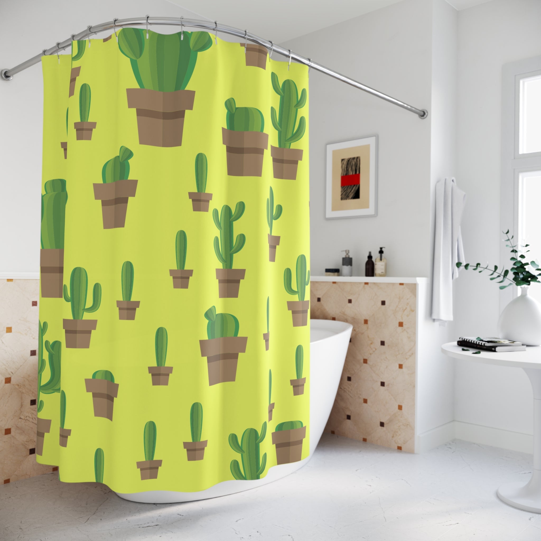 Cactusish Bright Yellow Shower Curtain