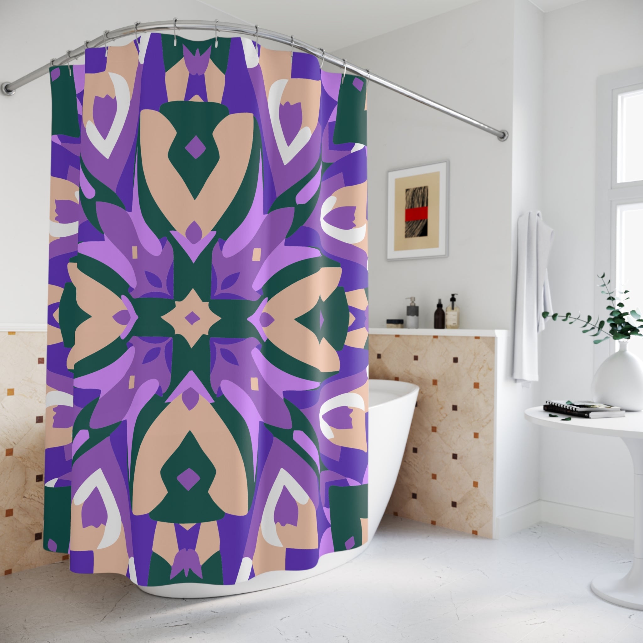 Purplish Geometric Patterned Shower Curtain