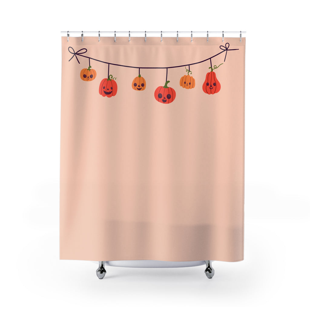 Halloween Shrunken Pumpkin Heads Shower Curtain, Festive Bathroom Decor, Pumpkin Shower Curtain, Holiday Home Decor, Seasonal Bathroom Accessories