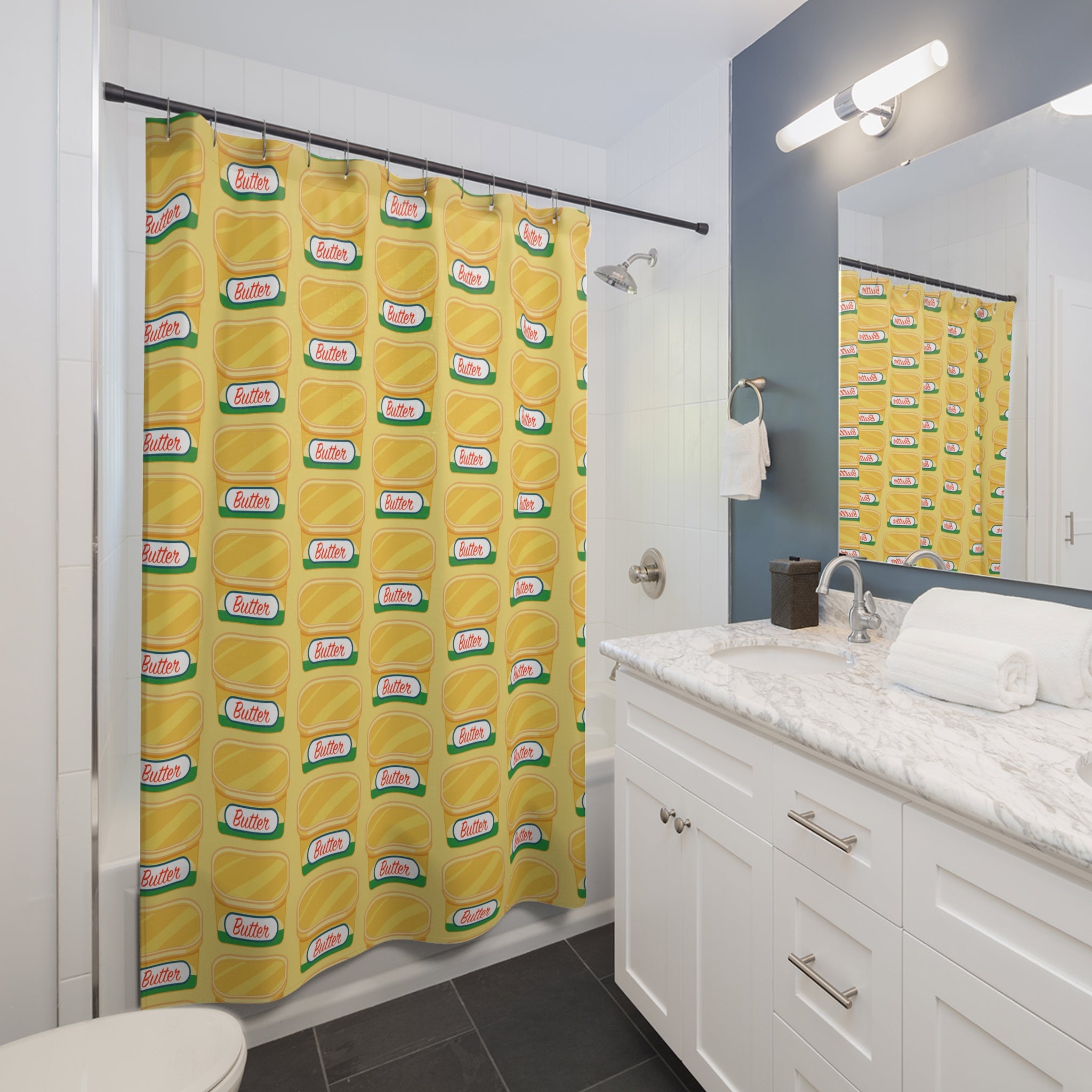 Butter Themed Shower Curtain, Fun Bathroom Decor, Kitchen Lover Gift, Quirky Colorful Curtains, Home Makeover Accessory