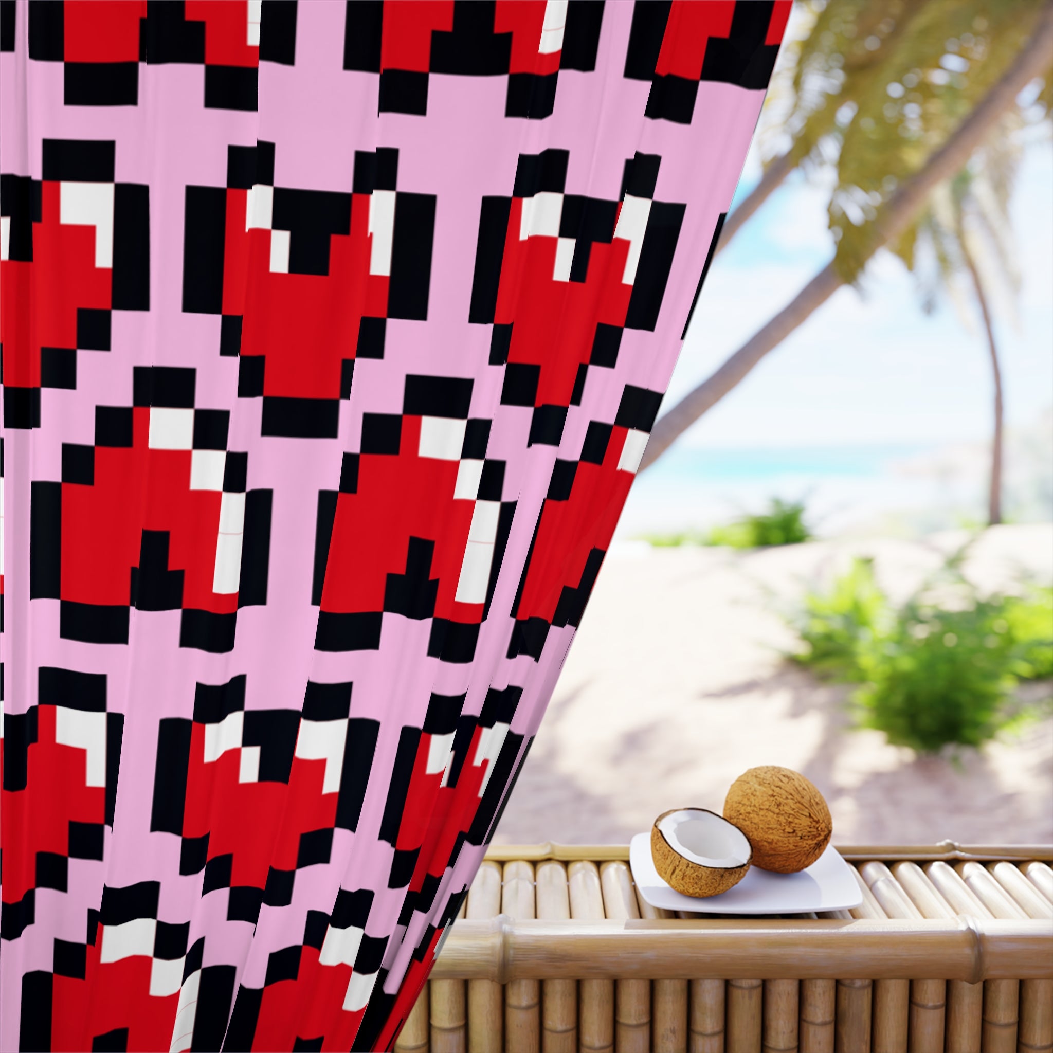 Pixel Gamer Heart Pattern Blackout Window Curtain
