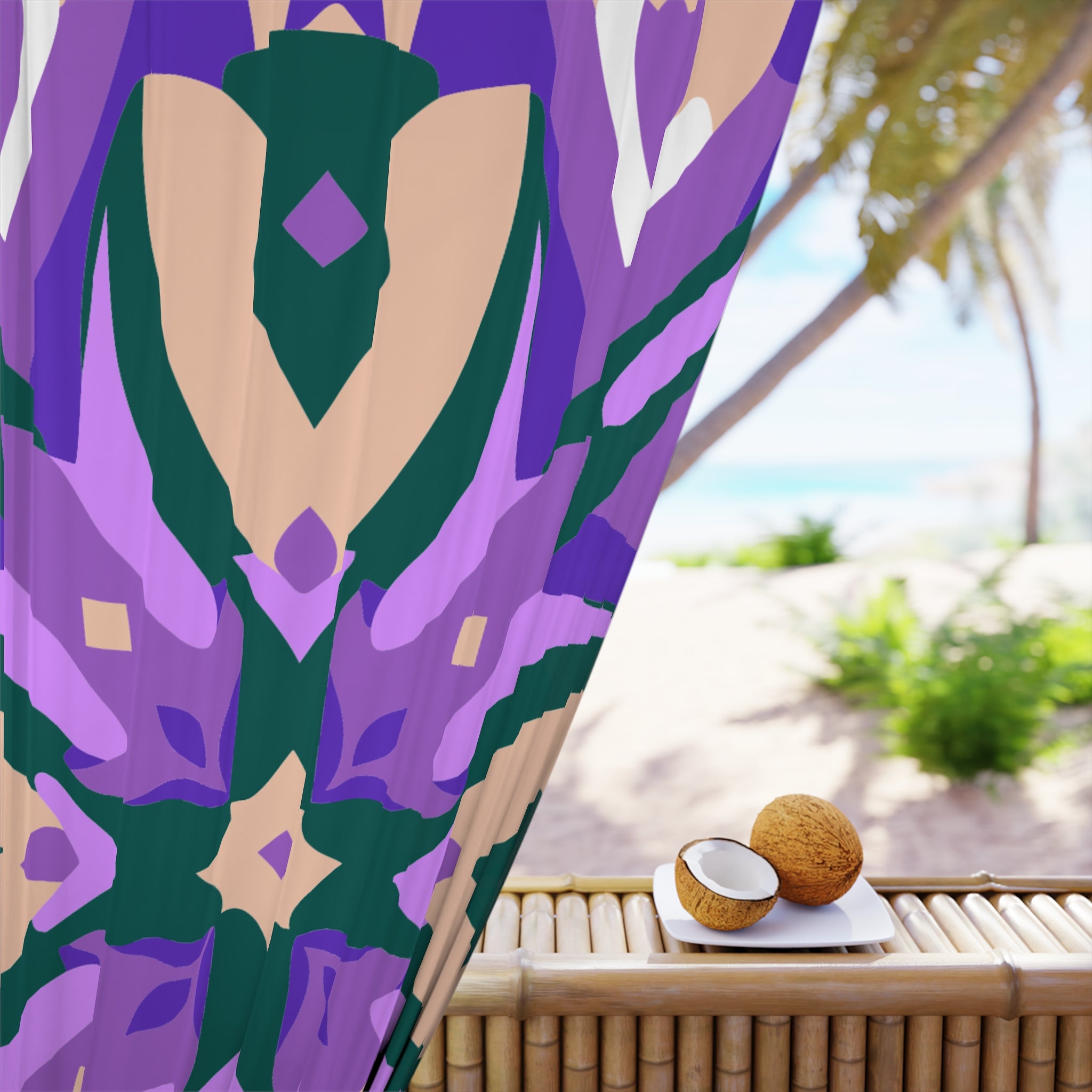 Purplish Geometric Pattern Blackout Window Curtain