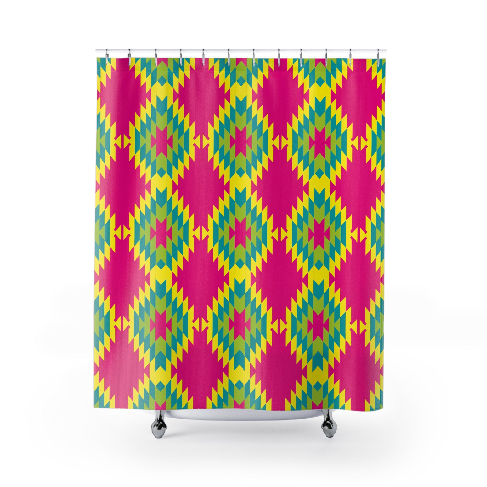 Mexican Folklore Blanket Pattern Vibrant Geometric Shower Curtains, Colorful Bathroom Decor, Boho Chic Home Accessory, Gift for Her, Fun Party Decoration