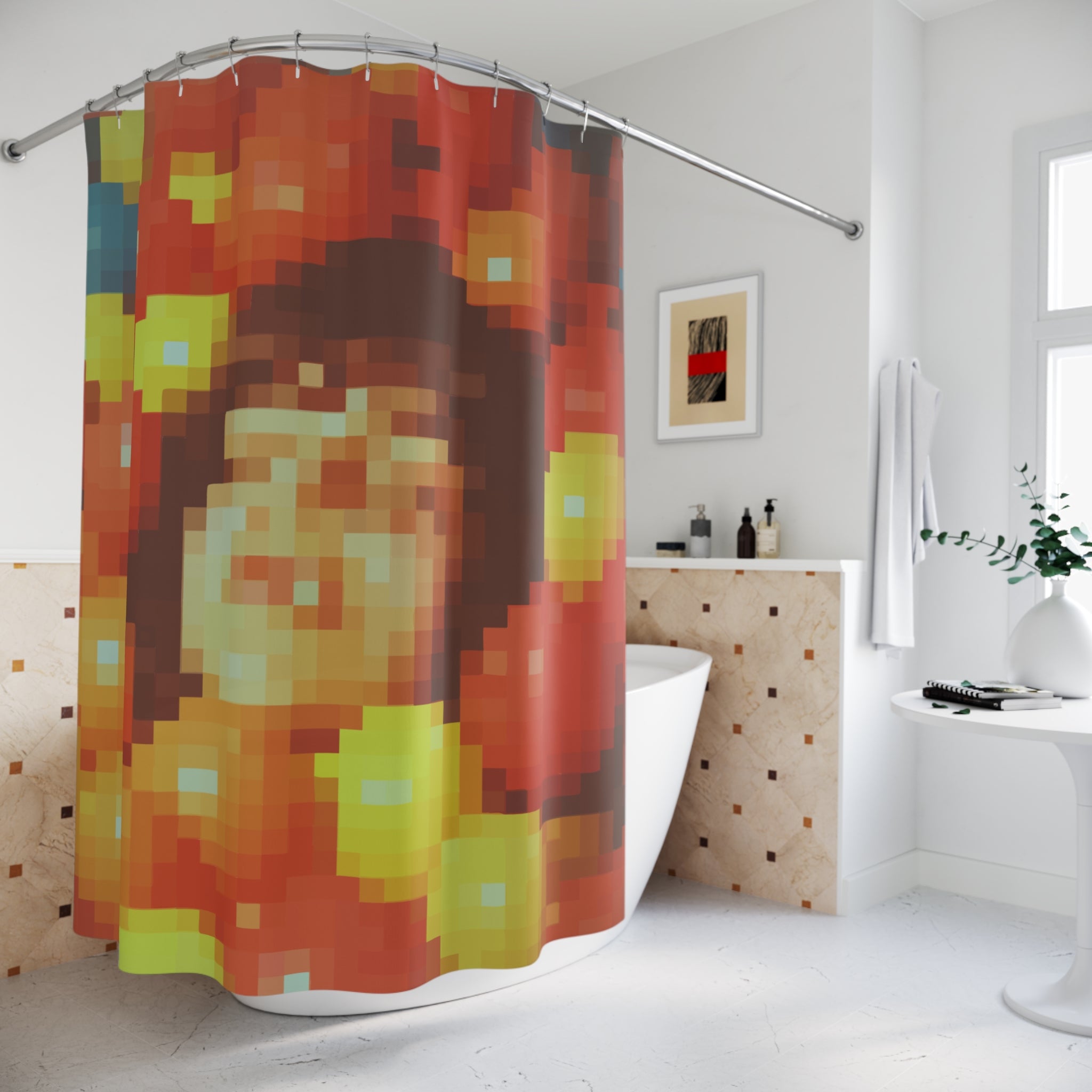 Woman in Ball Play Pit Pixelated Shower Curtain