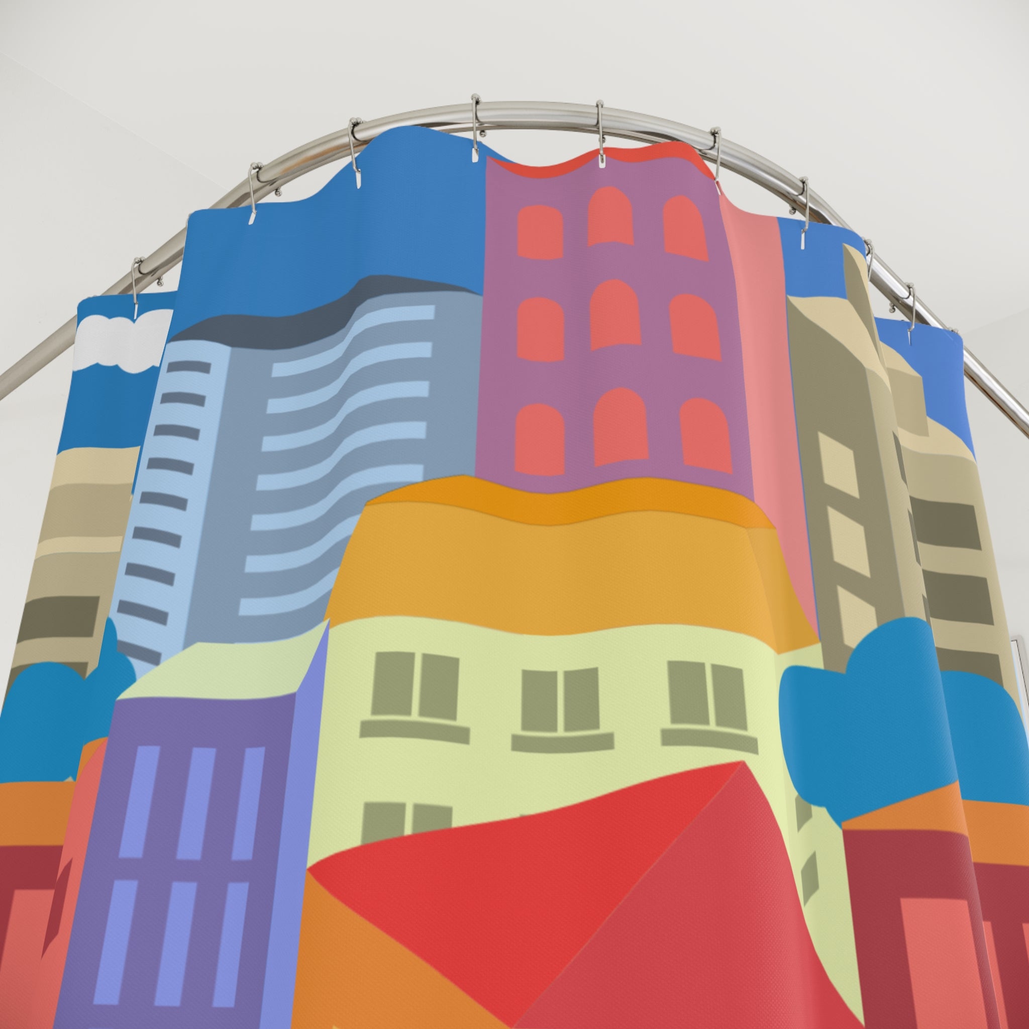 Colorful Cityscape Shower Curtain, Modern Bathroom Decor, Urban Art, Gift for Homeowners, Vibrant Design, City Lover's Gift