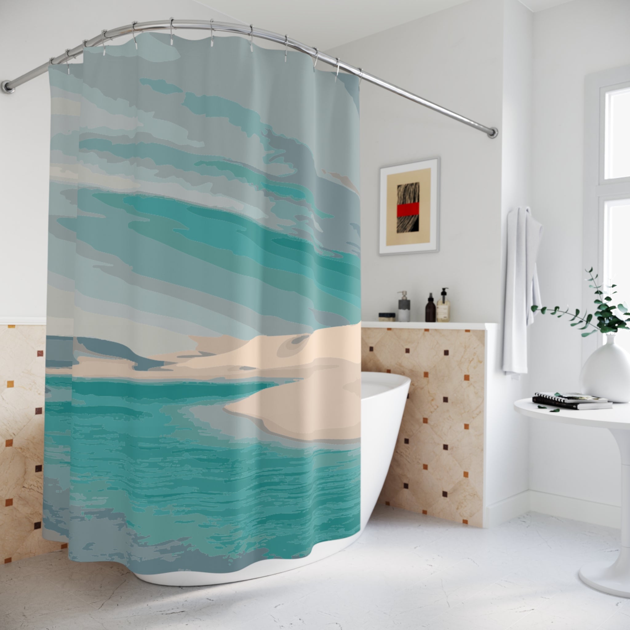 Calming Uncanny Valley Coastal Shower Curtain