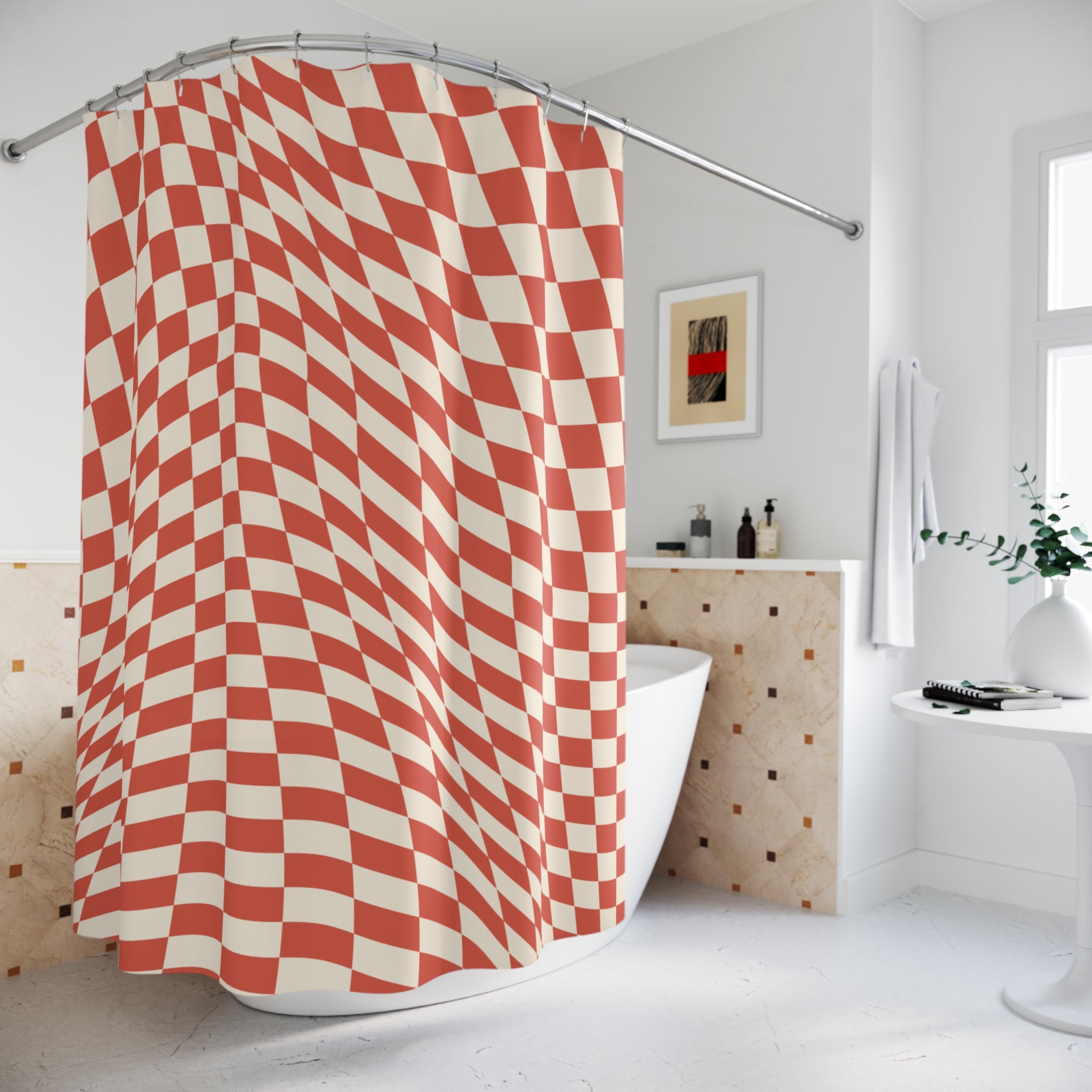 Checkerboard Sucker Vortex Shower Curtain