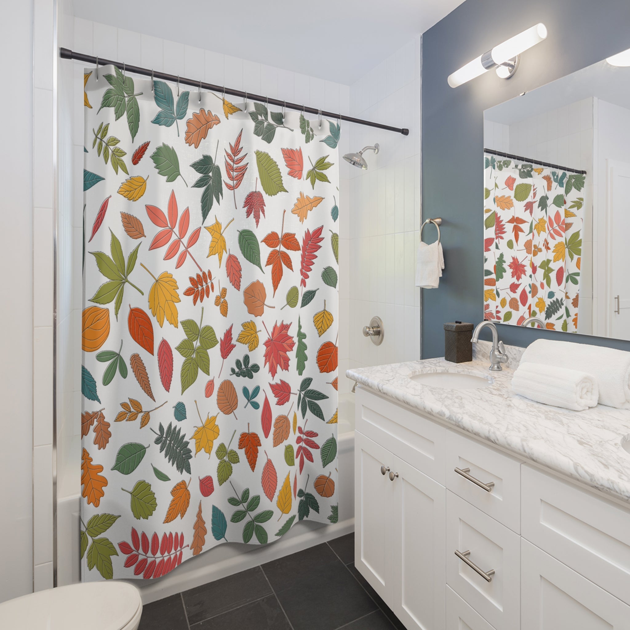 Autumn Leaves Shower Curtain, Fall Home Decor, Nature-Inspired Bathroom, Seasonal Decor, Leaf Patterned Curtain