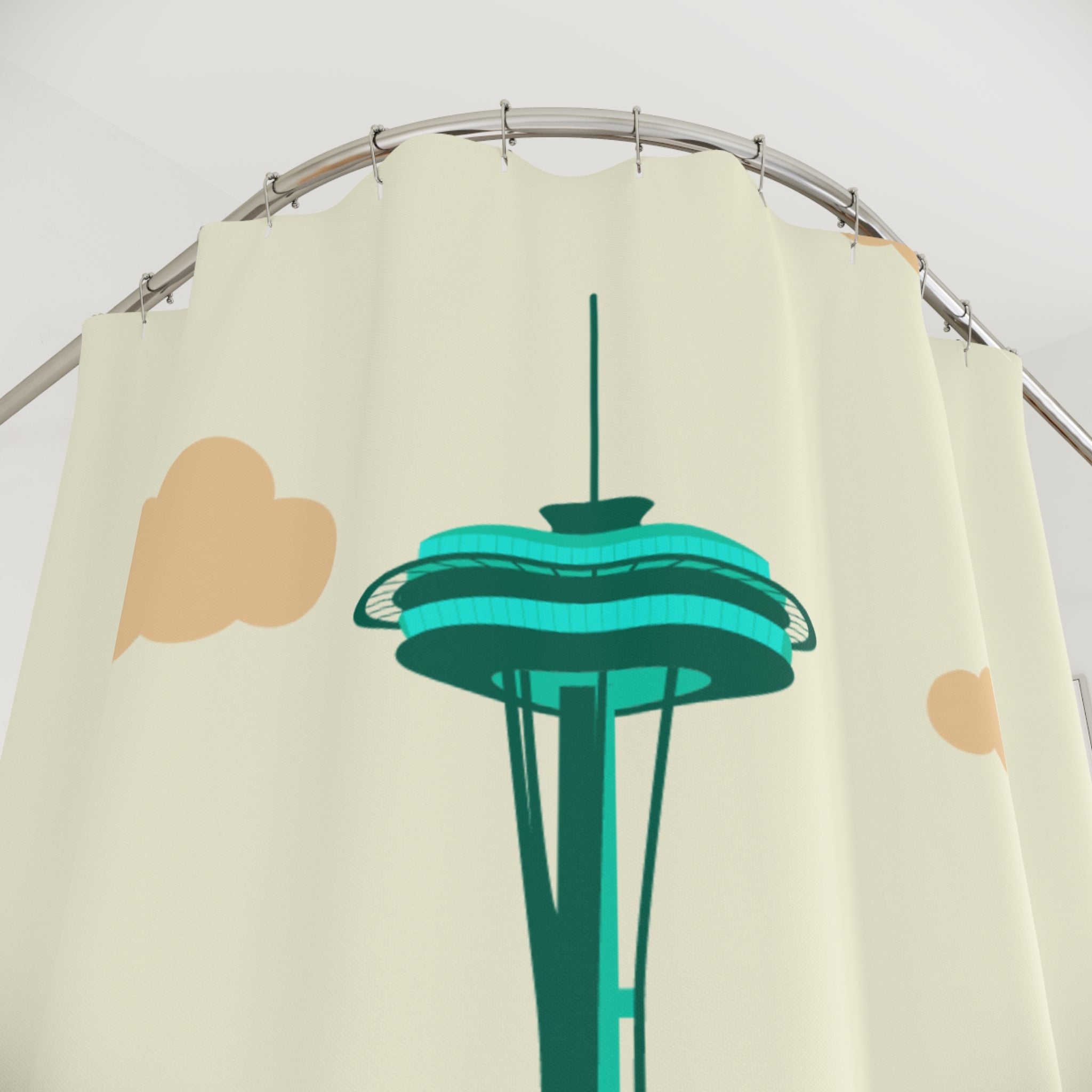 Seattle Skyline Shower Curtain, Colorful Cityscape Bathroom Decor, Urban Art, Home Gift, Modern Bathroom Accessory