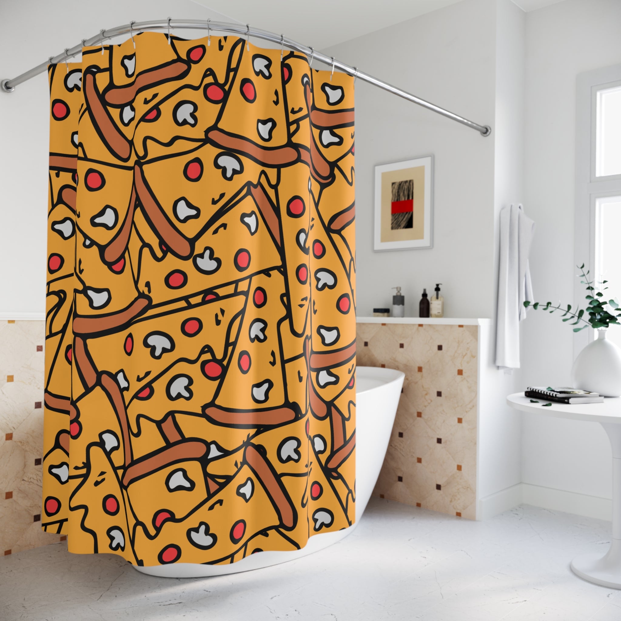 Pizza Slice Shower Curtain, Fun Bathroom Decor, Unique Gift for Foodies, Kitchen Theme, Vibrant Home Style
