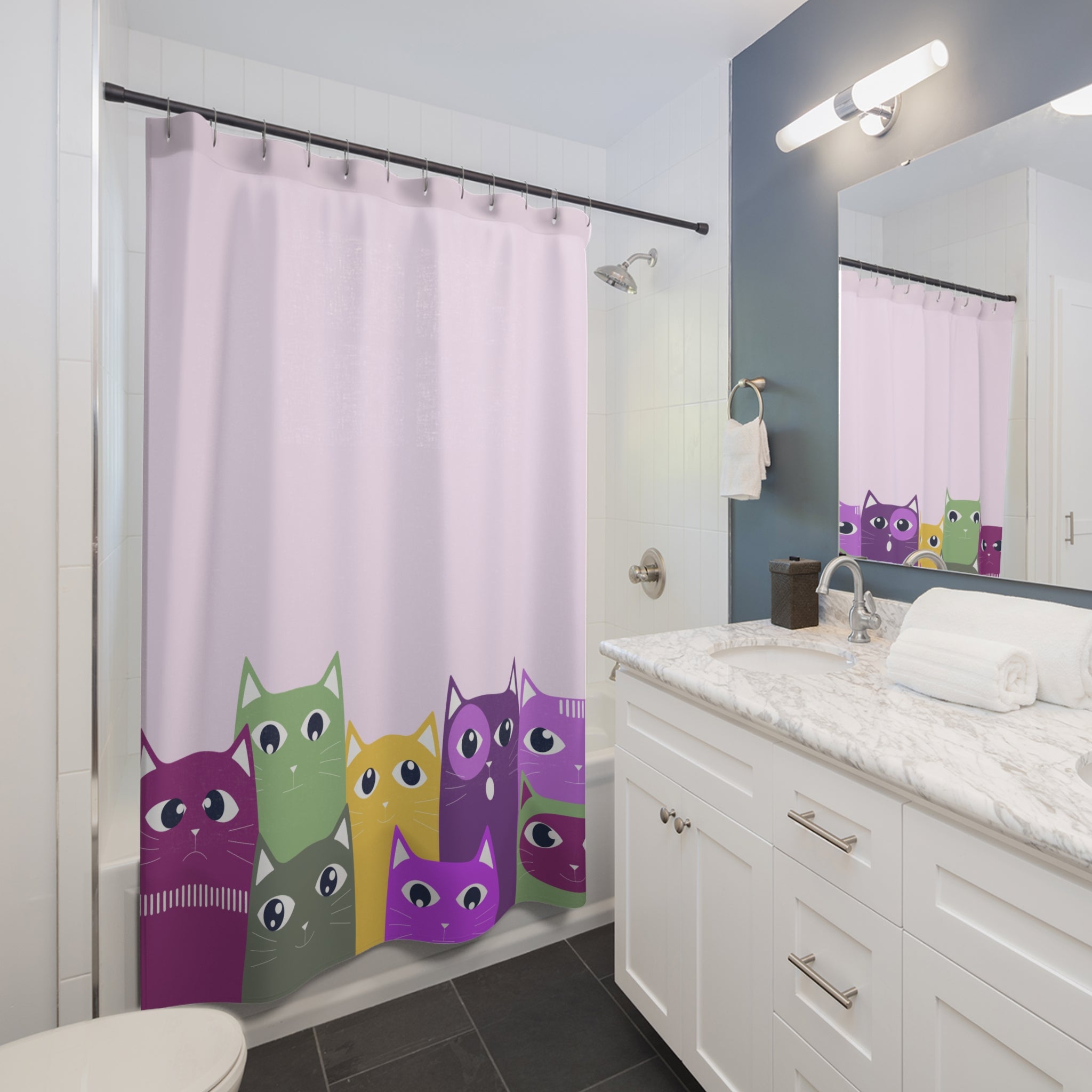 Curious Group of Purple Cats Shower Curtain