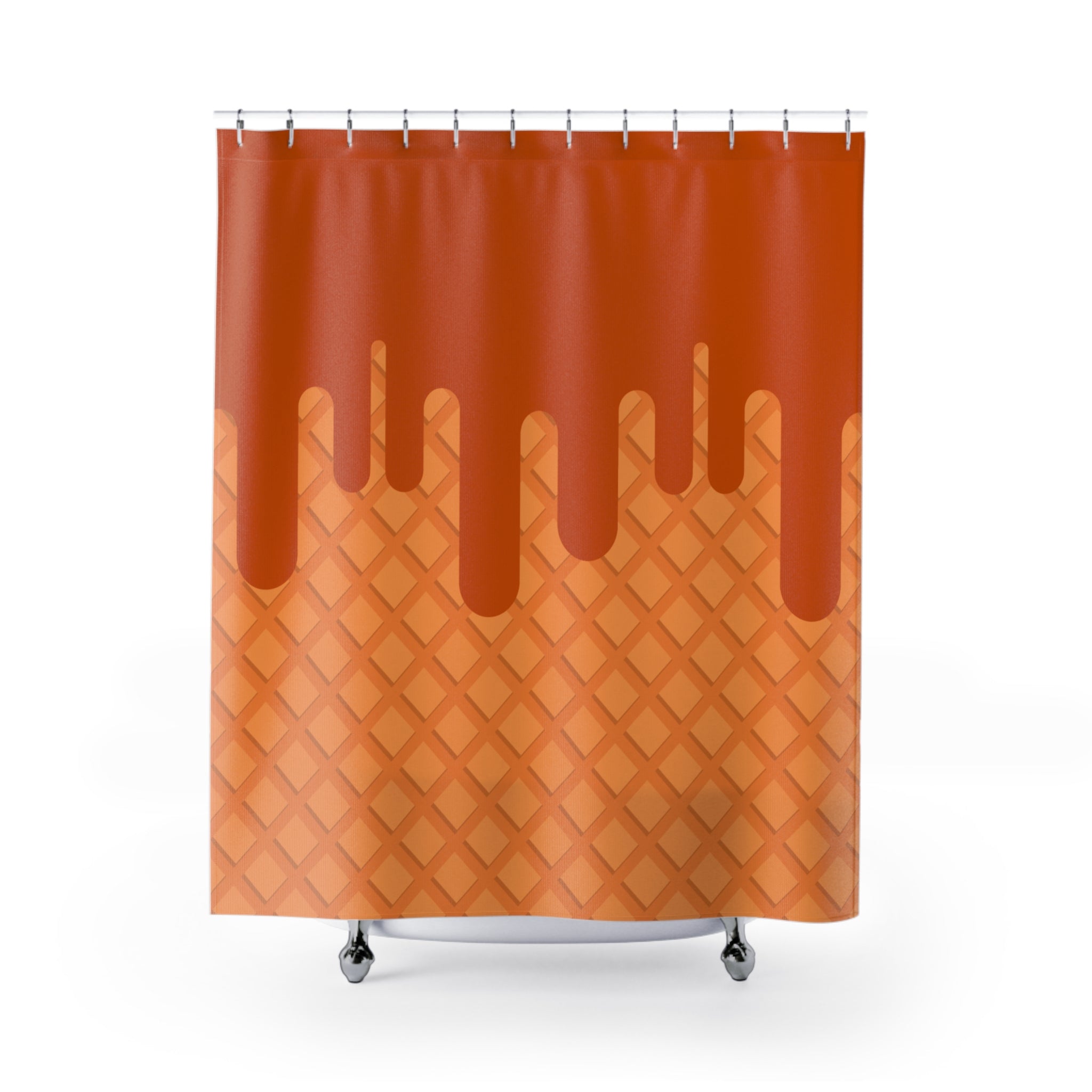 Modern Dripping Caramel Waffle Ice Cream Cone Shower Curtain, Unique Home Decor, Bathroom Accessories, Gift for Food Lovers, Kitchen Theme