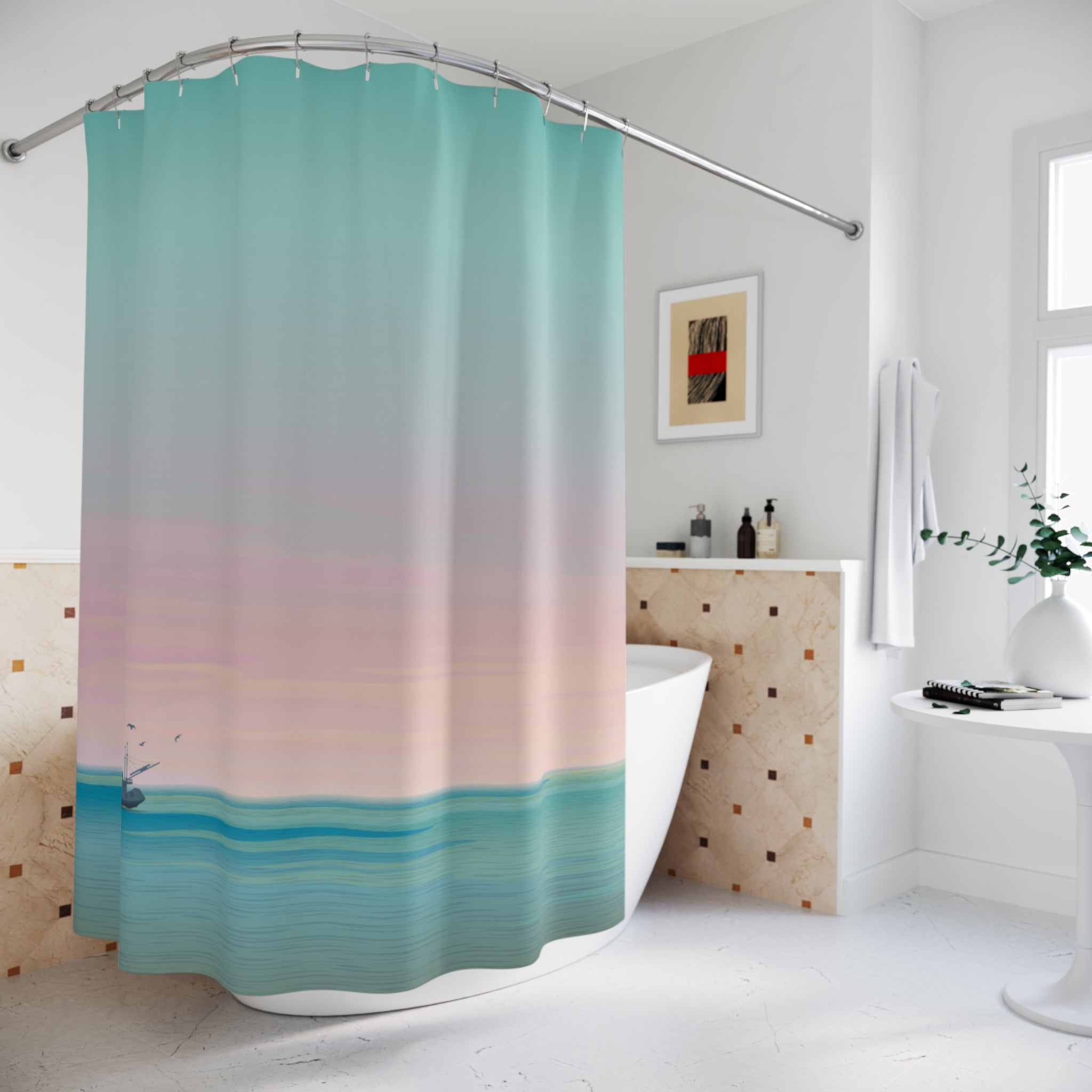 Calming Ocean Breeze Minimalist Shower Curtain, Beach Bathroom Decor, Coastal Home Accent, Tranquil Shower Curtain, Nautical Gift Idea