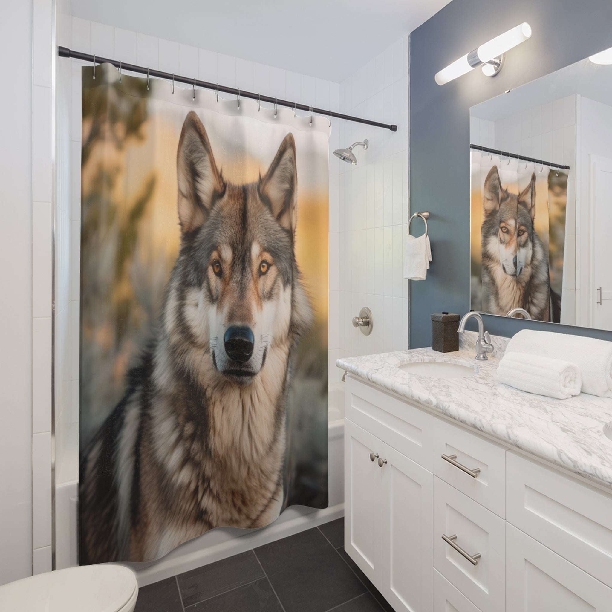 Nature-Inspired Shower Curtain Featuring Majestic Wolf Design, Rustic Home Decor, Wildlife Enthusiast Gift, Bathroom Accessories