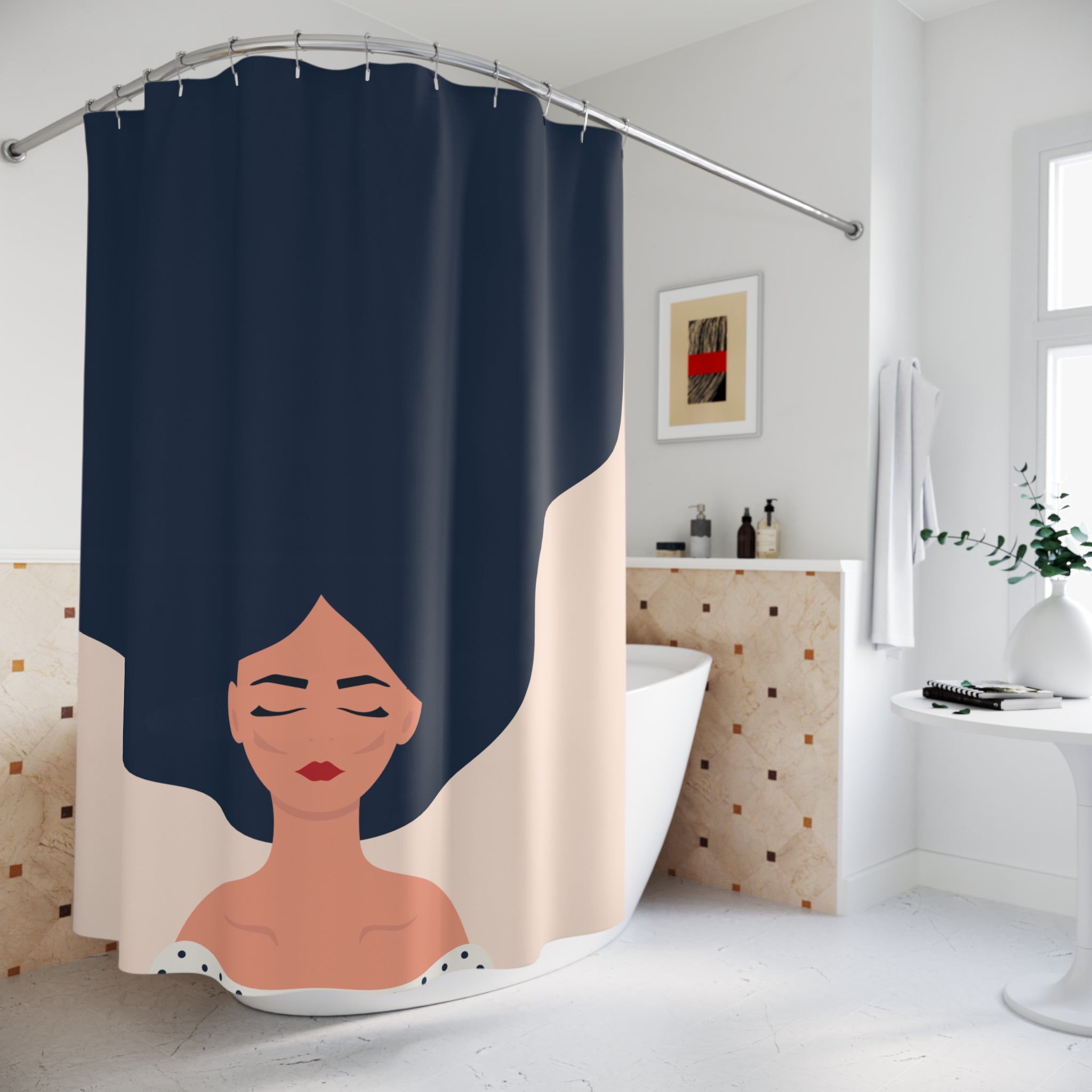 Elegant Woman Minimalist Shower Curtain, Modern Bathroom Decor, Spa Vibe, Gift for Her, Self-Care Aesthetic, Home Decor