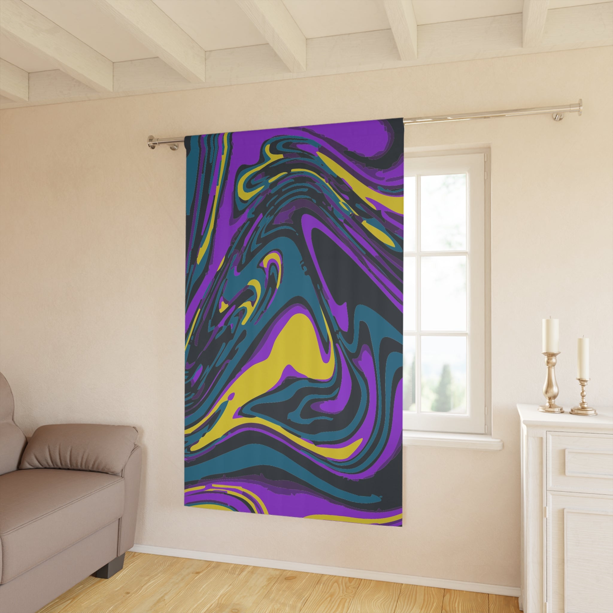 Six Swirl Purplish Design Blackout Window Curtain