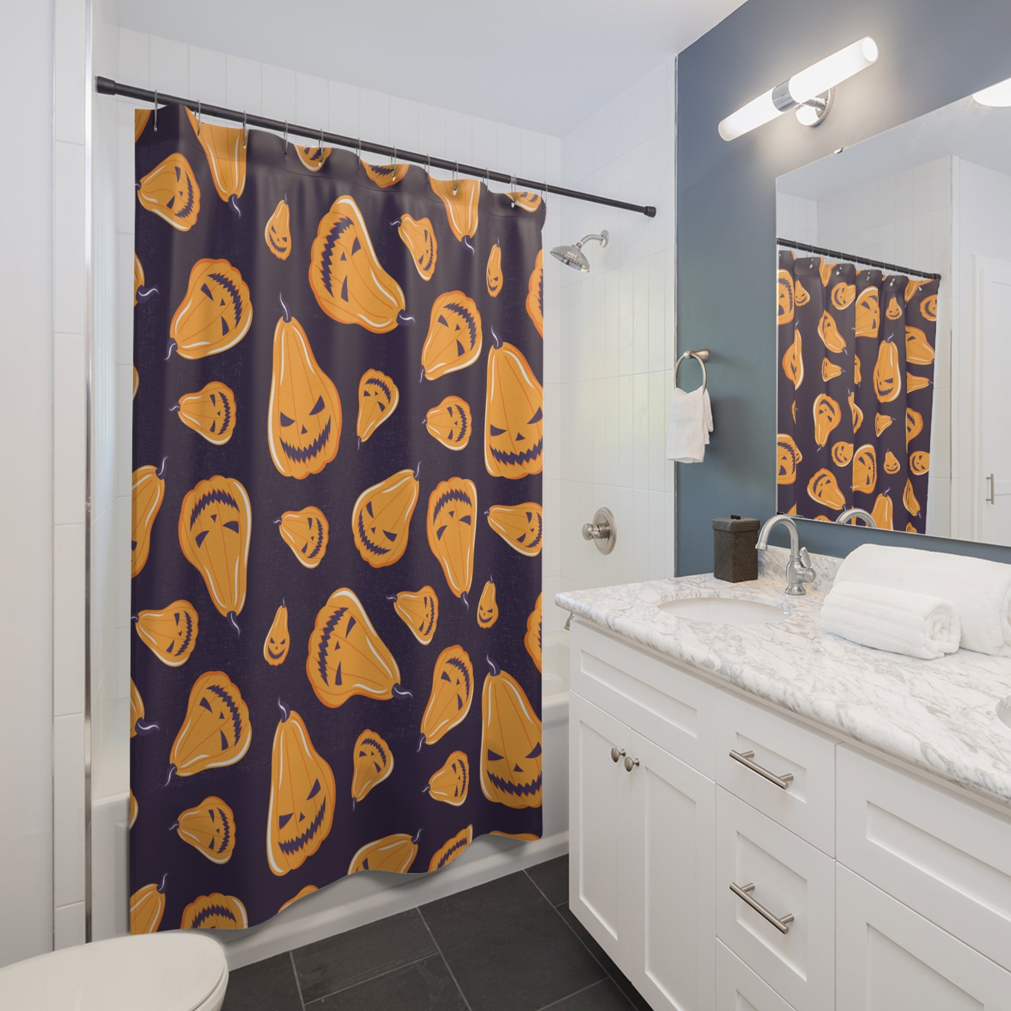 Halloween Pumpkin Shower Curtains, Seasonal Bathroom Decor, Scary Home Accessory, Trick or Treat Theme, Fall Holiday Decoration