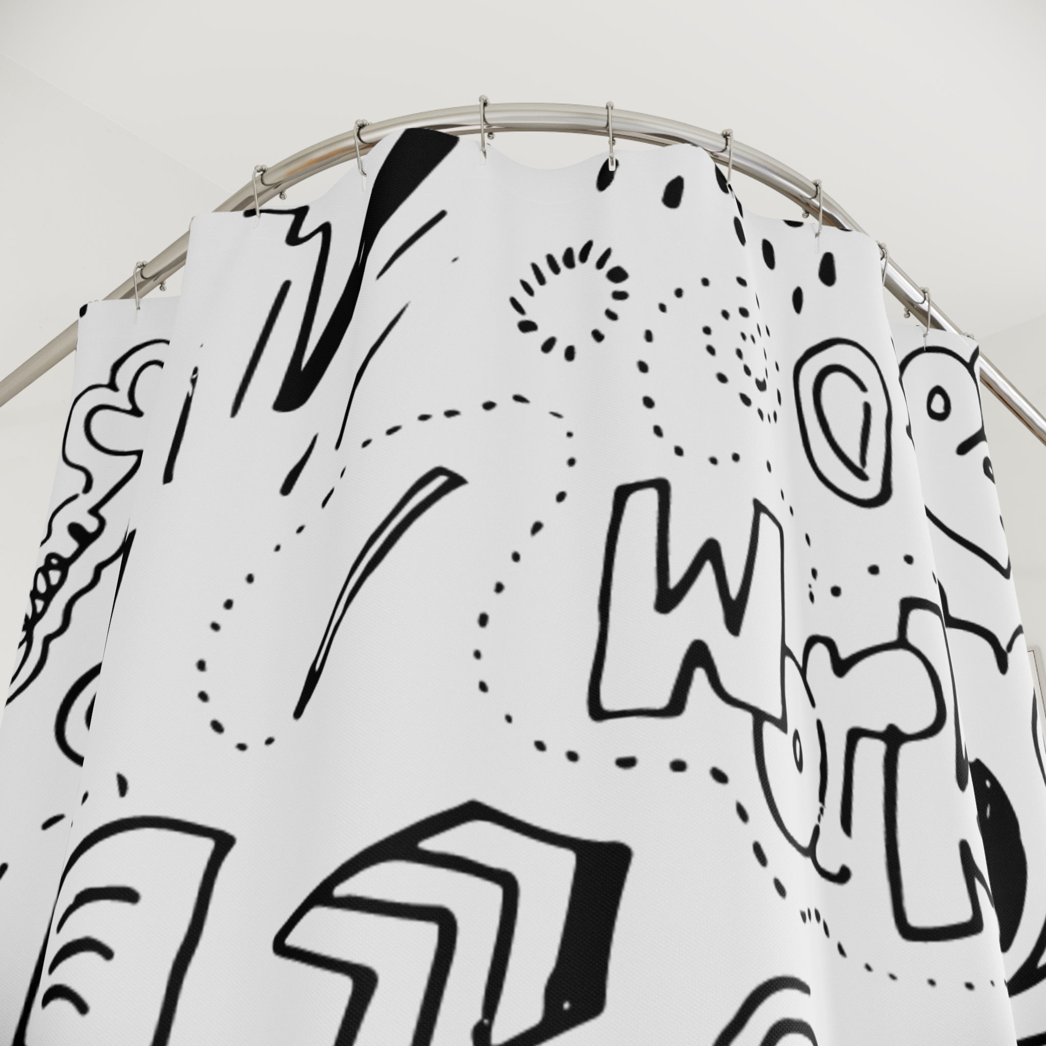 Creative Doodle Shower Curtain - Artistic Bathroom Decor, Peaceful Vibes, Unique Gift, Modern Home Design, Fun Accent for Kids' Bath
