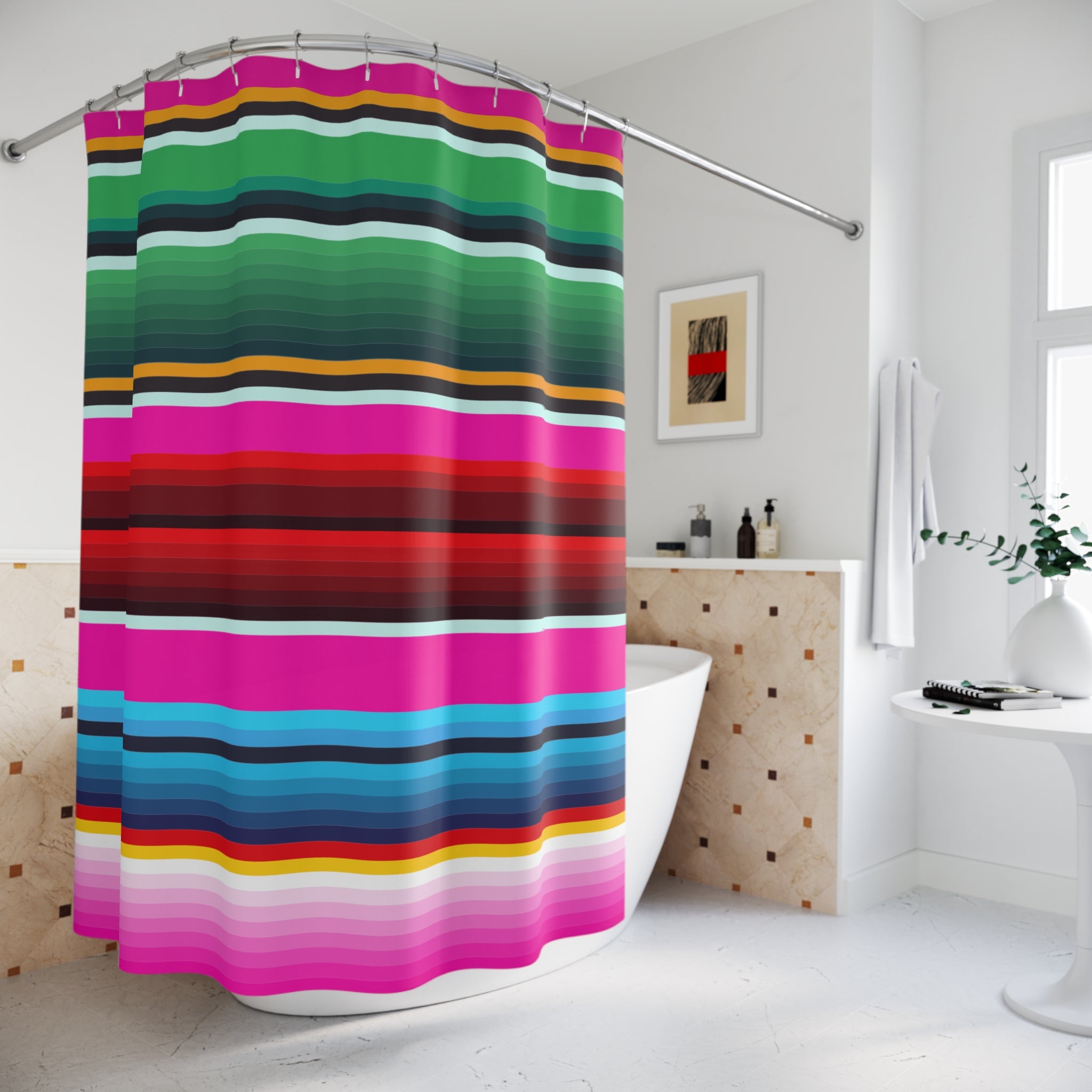 Mexican Blanket PatternVibrant Striped Shower Curtain for a Colorful Bathroom Makeover, Boho Decor, Gift for Homeowners, Bright Bathroom Accessory