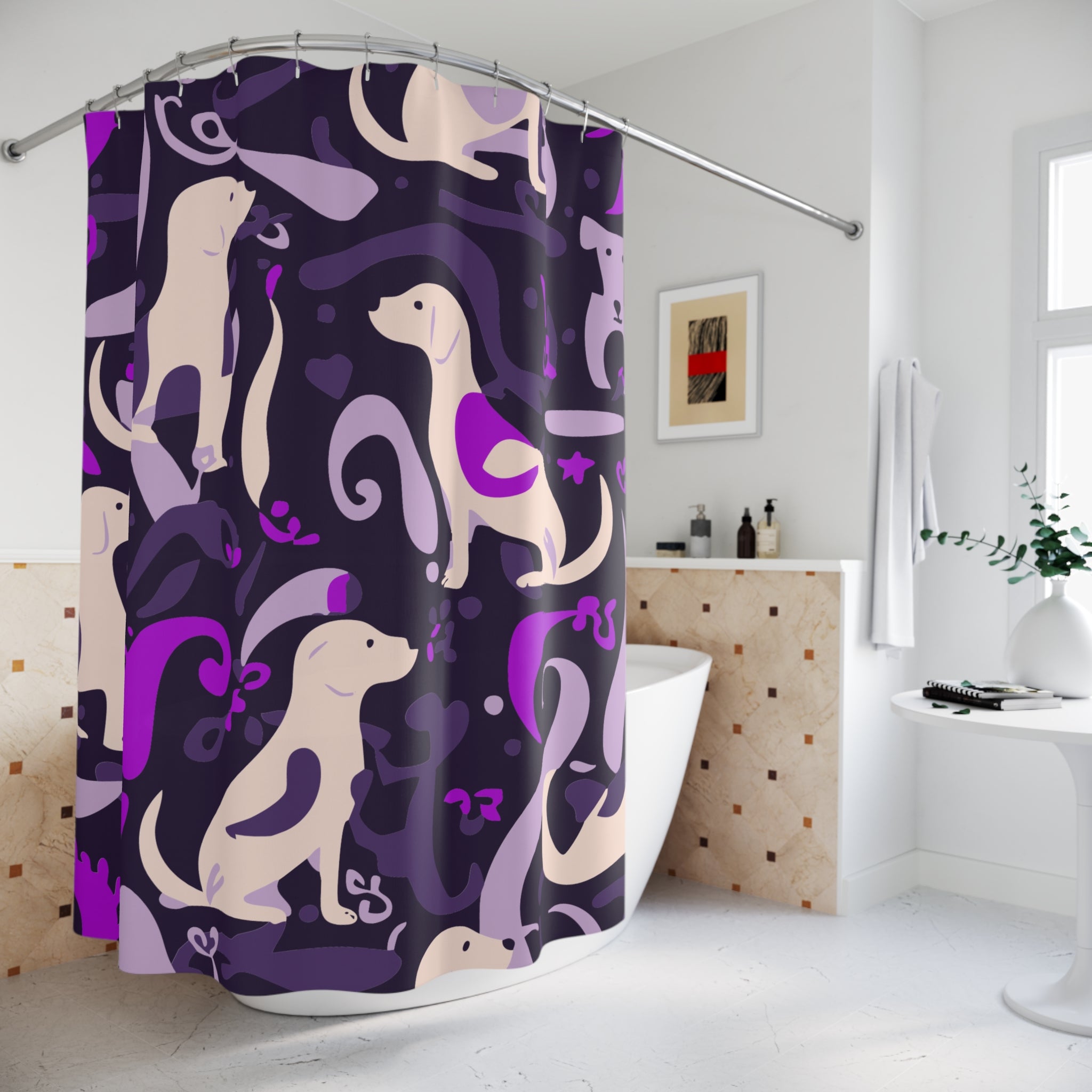 Whimsical Purplish Dog Swirl Shower Curtain