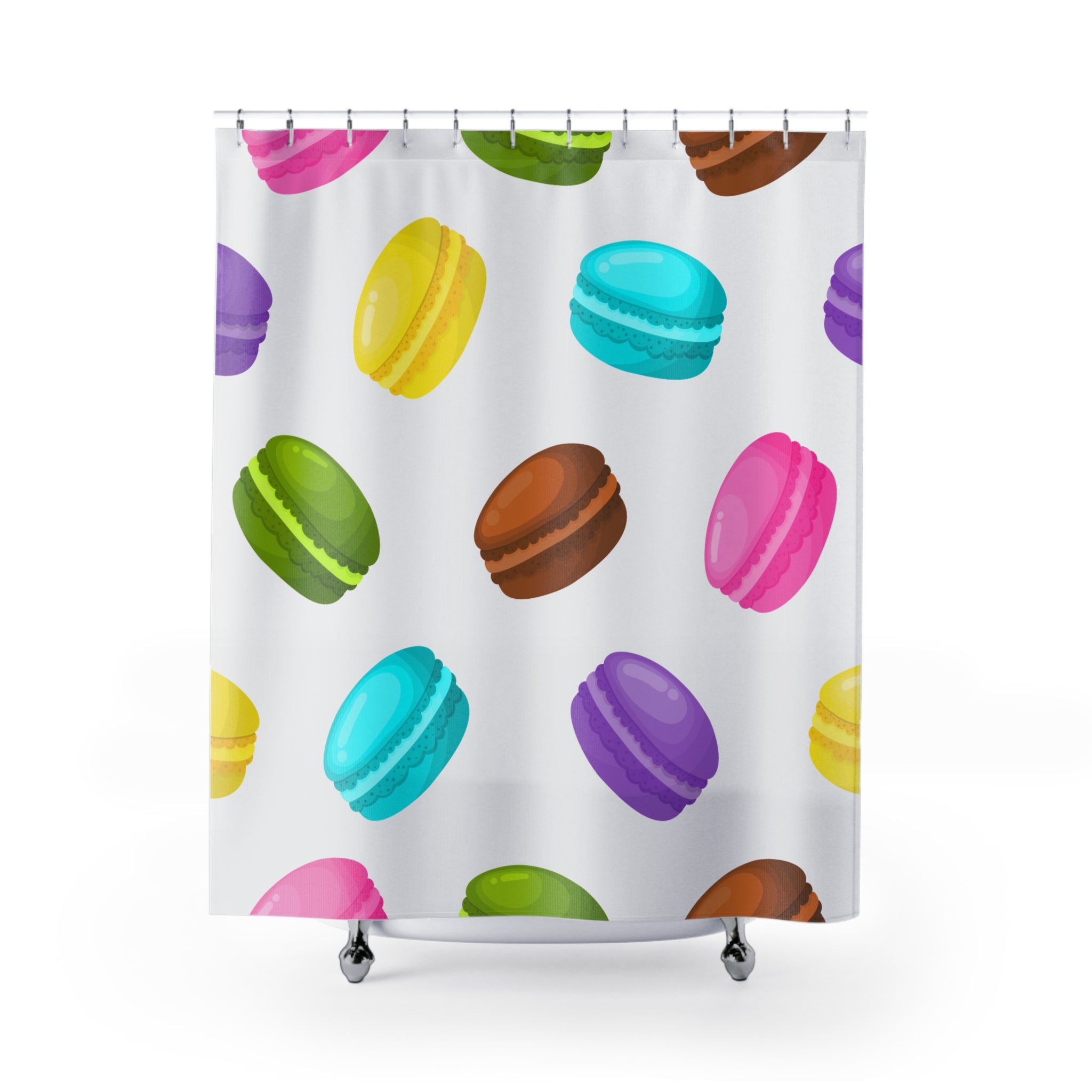 Colorful Macaron Patterned  Shower Curtain - Fun Bathroom Decor, French Pastry Design, Kitchen or Bath Accessory, Gift for Food Lovers