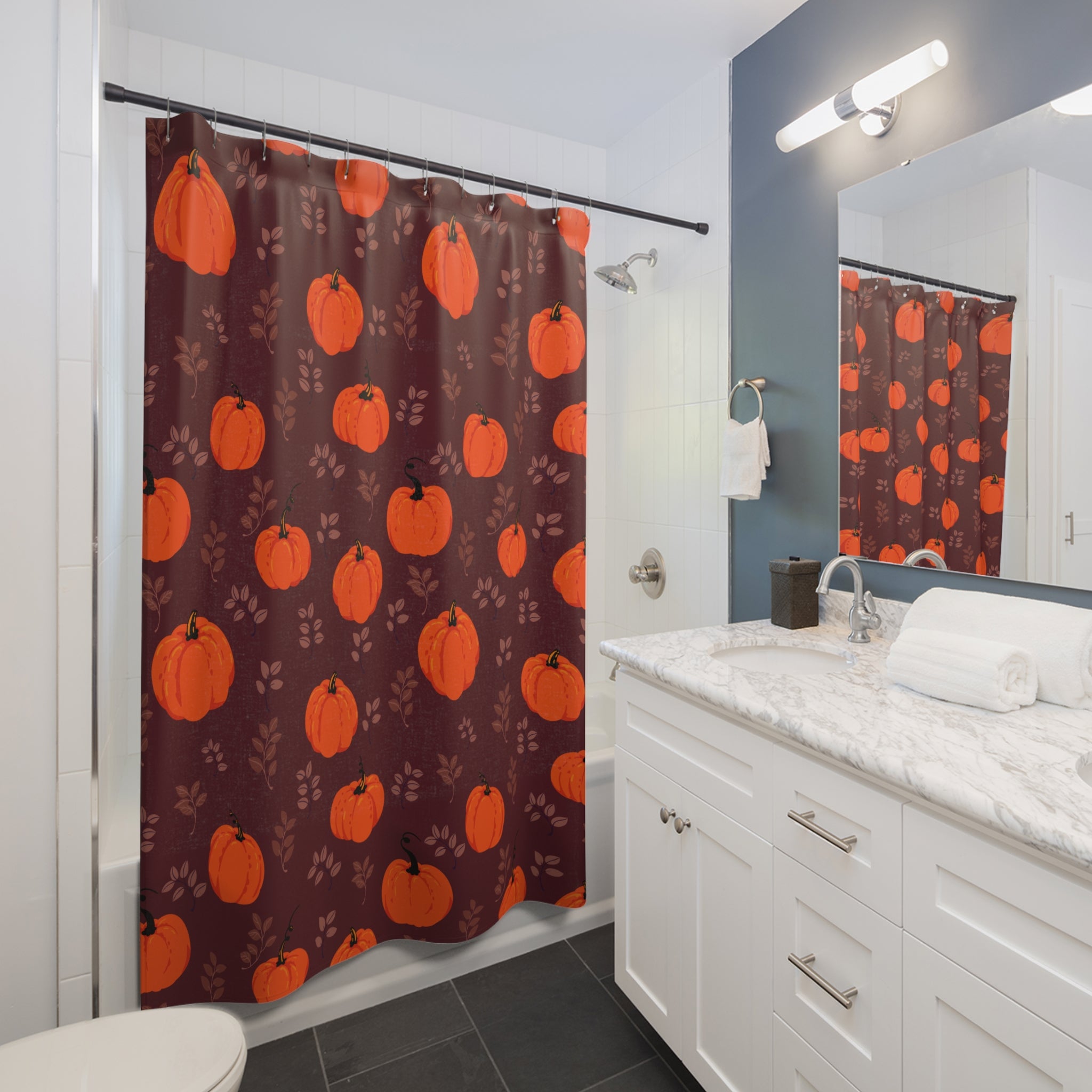 Pumpkin Spice Shower Curtain, Autumn Decor, Farmhouse Style, Halloween Bathroom, Seasonal Home Living