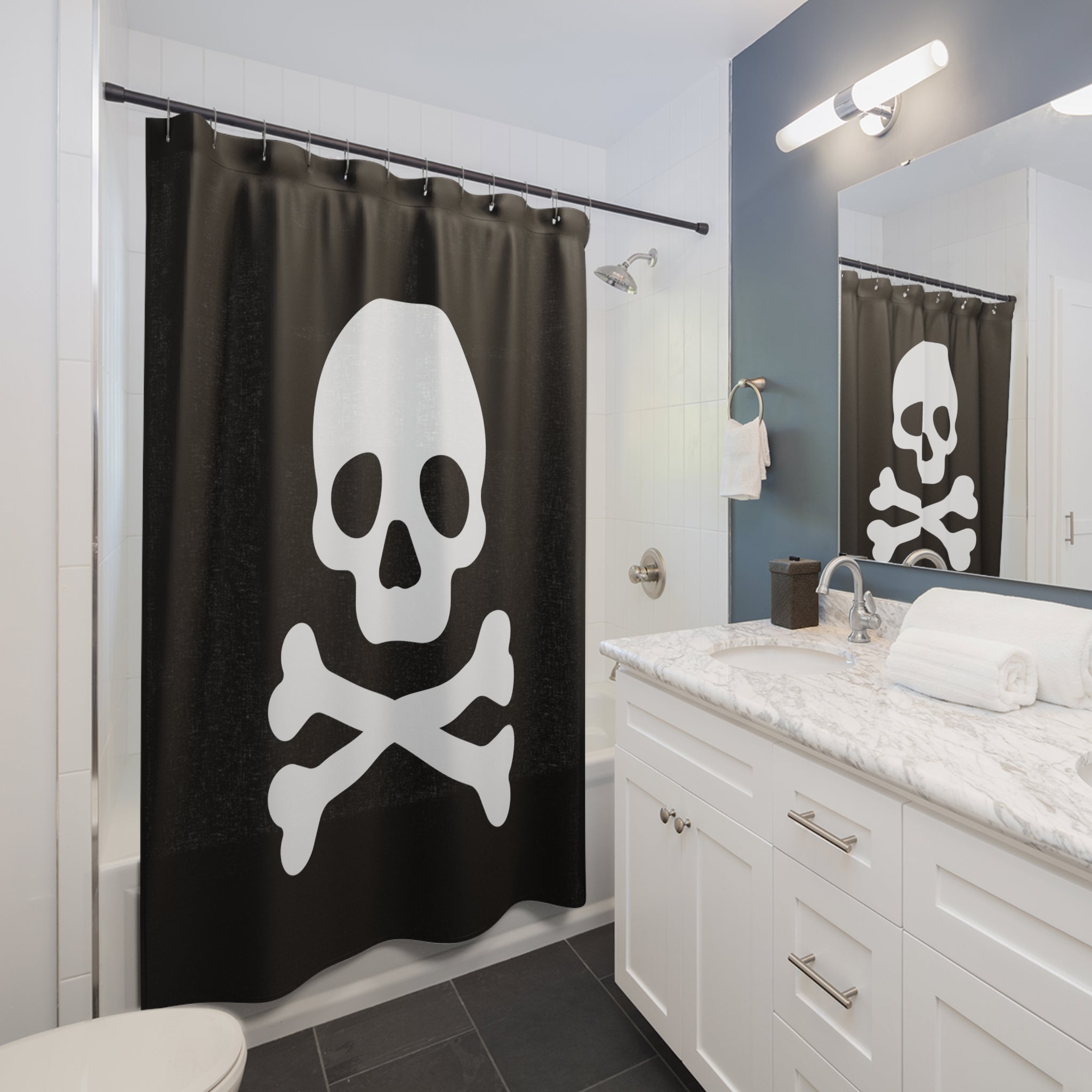 Skull & Bones Shower Curtain | Gothic Bathroom Decor, Halloween Home Accents, Pirate Theme, Spooky Vibes, Unique Gift