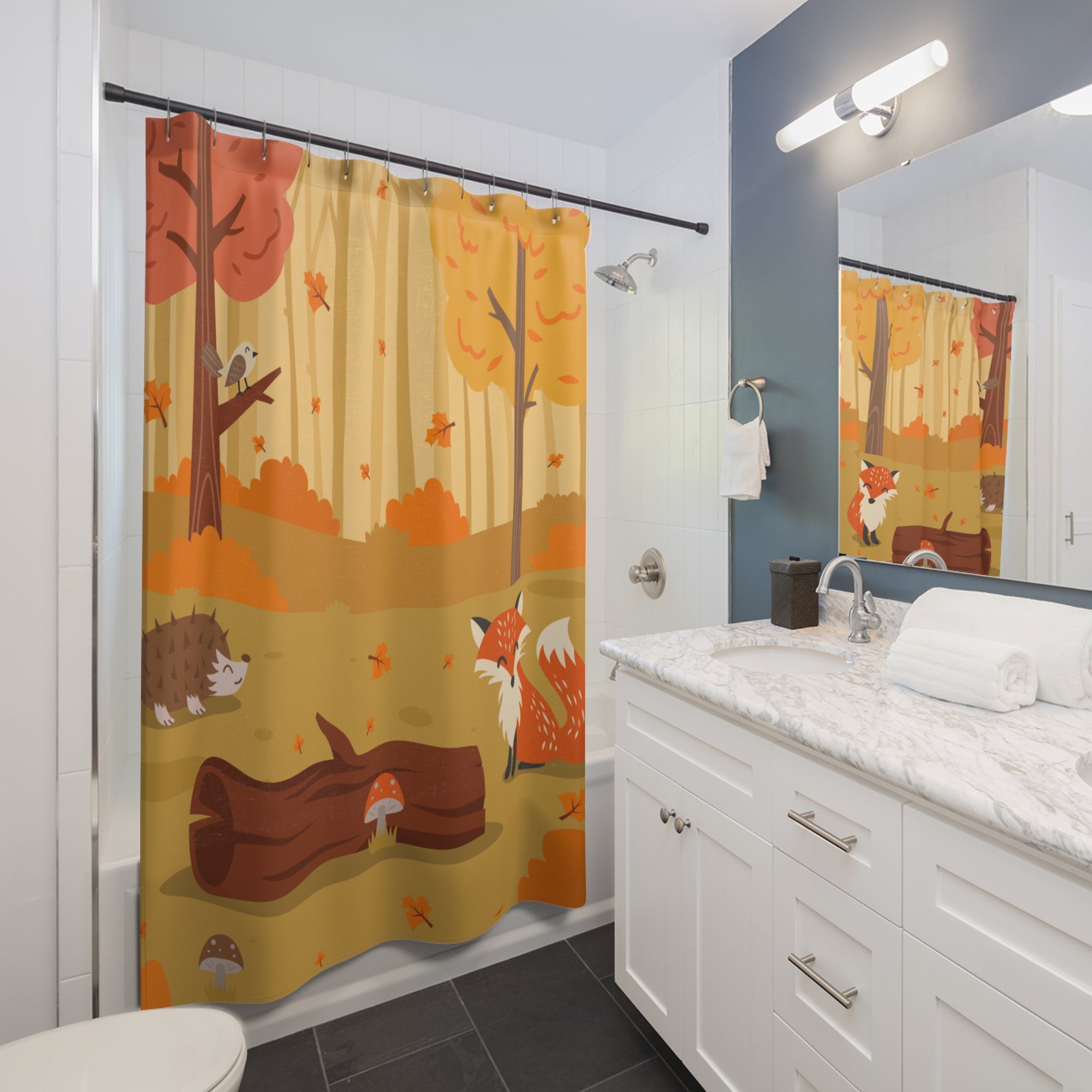 Autumn Forest Shower Curtain, Cozy Fall Bathroom Decor, Rustic Home Accessories, Nature Theme, Seasonal Home Makeover