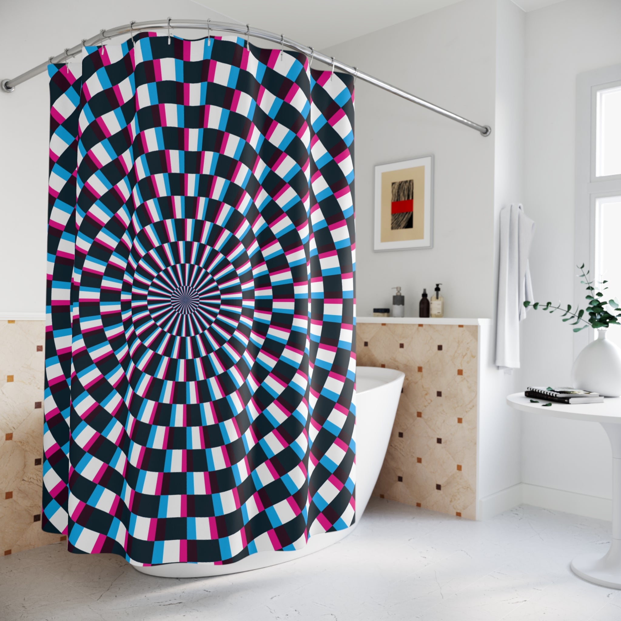 Spiral Optical Illusion Shower Curtain - Modern Bath Decor, Vibrant Bathroom Accessory, Gift for Homeowners, Unique Design