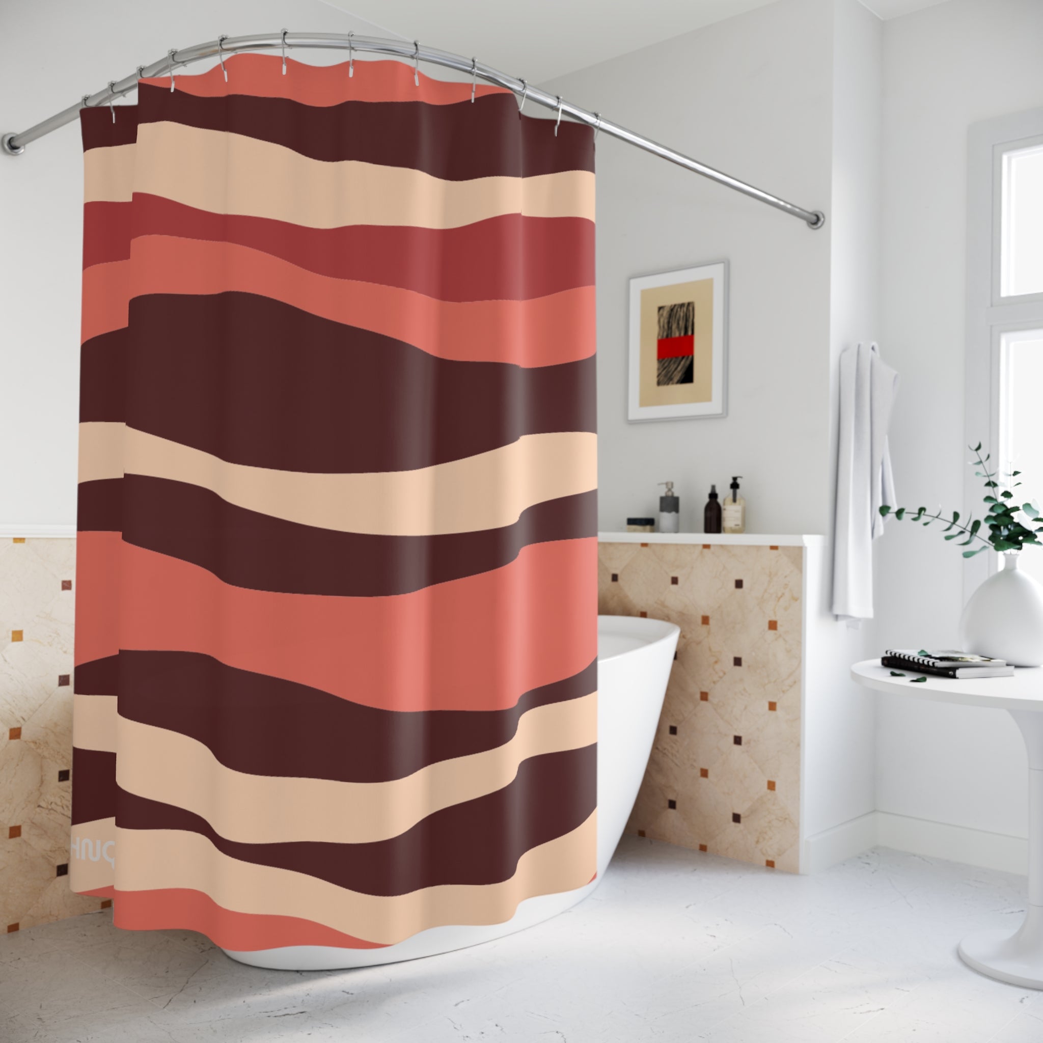 Stylish Abstract Minimalist Shower Curtains - Boho Bathroom Decor, Modern Home Accent, Retro Wave Design, Gift for Housewarming, Bathroom Makeover