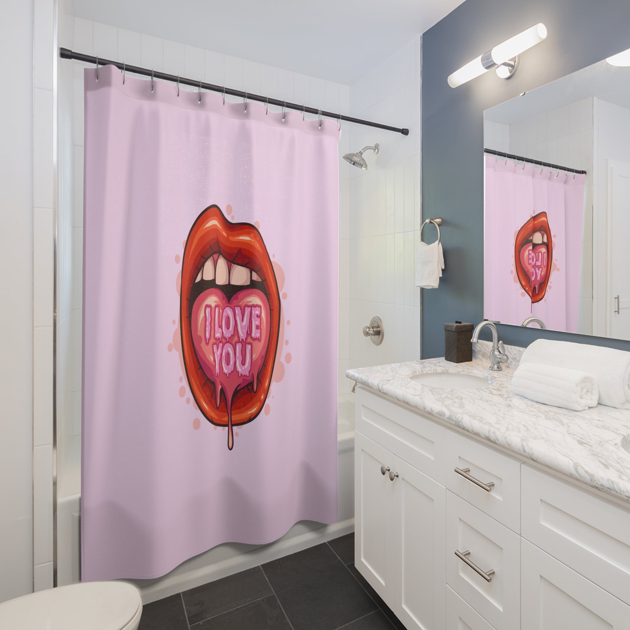 Bold Love Shower Curtain, Romantic Bathroom Decor, Fun Gift for Couples, Flirty Home Accent, Holiday & Valentine’s Day Decor