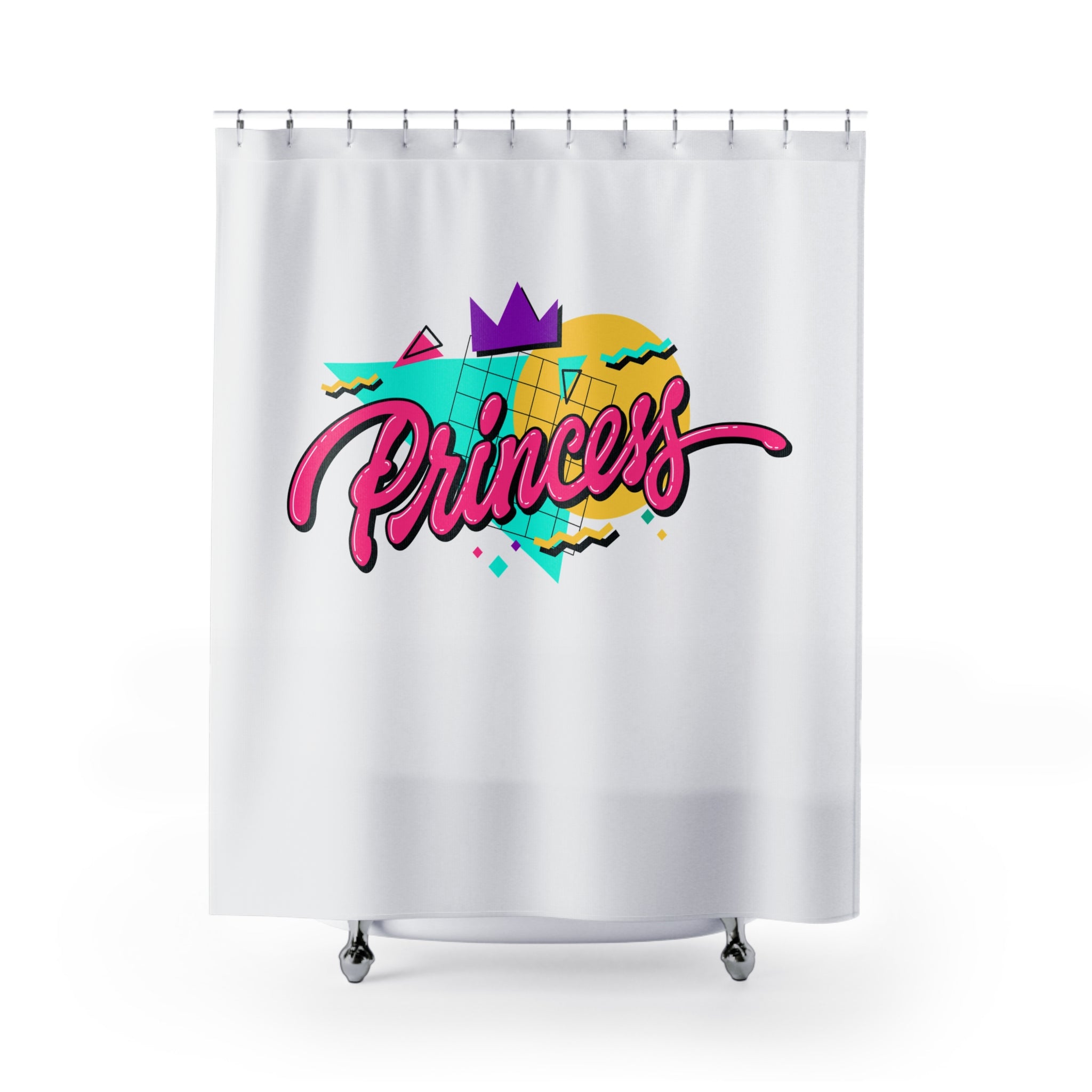 90s Style Princess Geometric Design on Off White Shower Curtain