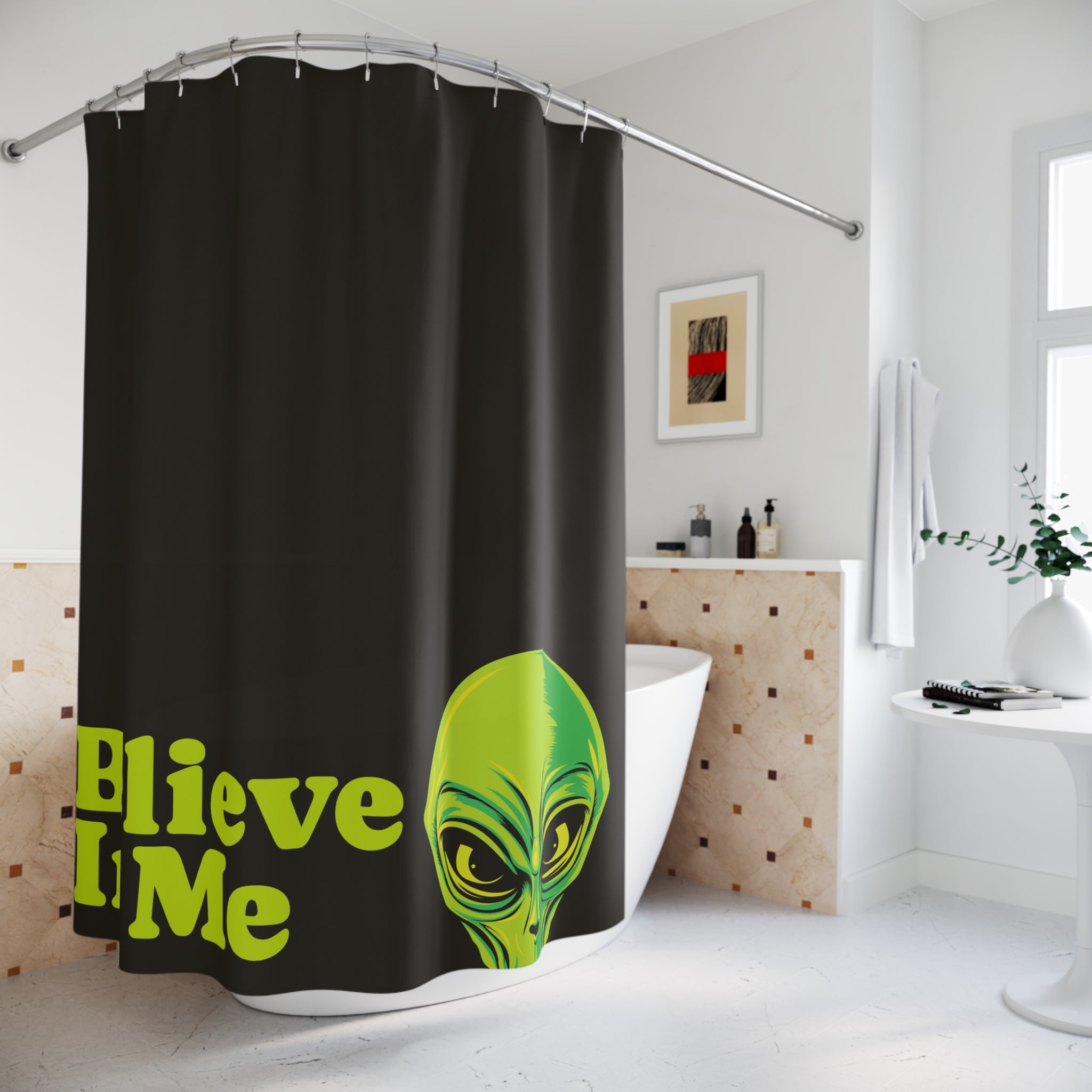 Believe in Alien Heads Shower Curtain