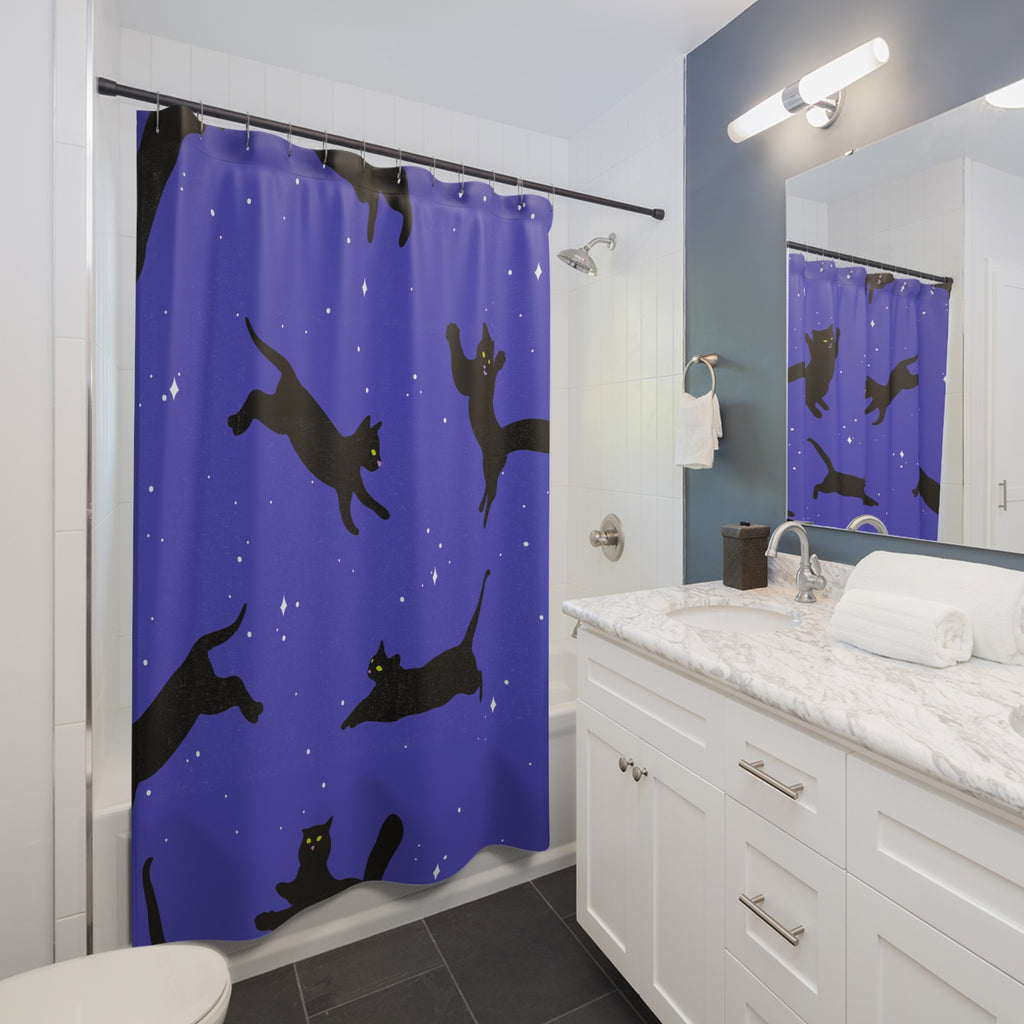 Cosmic Cat Shower Curtain, Playful Bathroom Decor, Cat Lover Gift, Unique Home Accent, Halloween Decor, Fun Animal Print