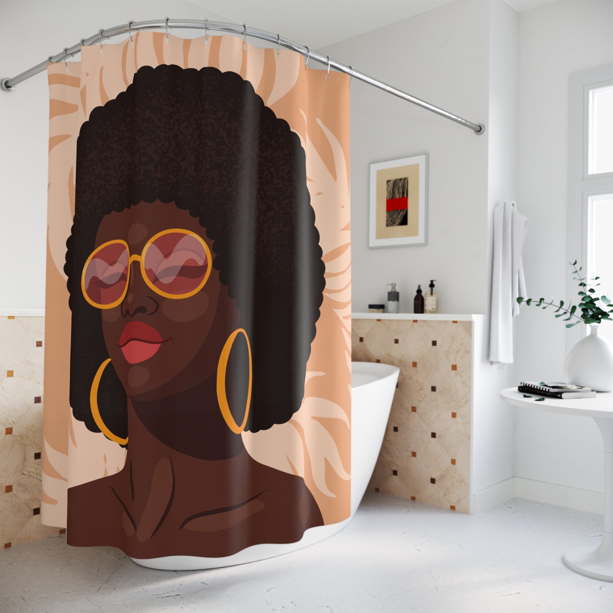 Chic Afro Art Shower Curtain, Bathroom Decor, Bohemian Style, Unique Gift, Modern Home Style, Elegant Bathroom Accessories