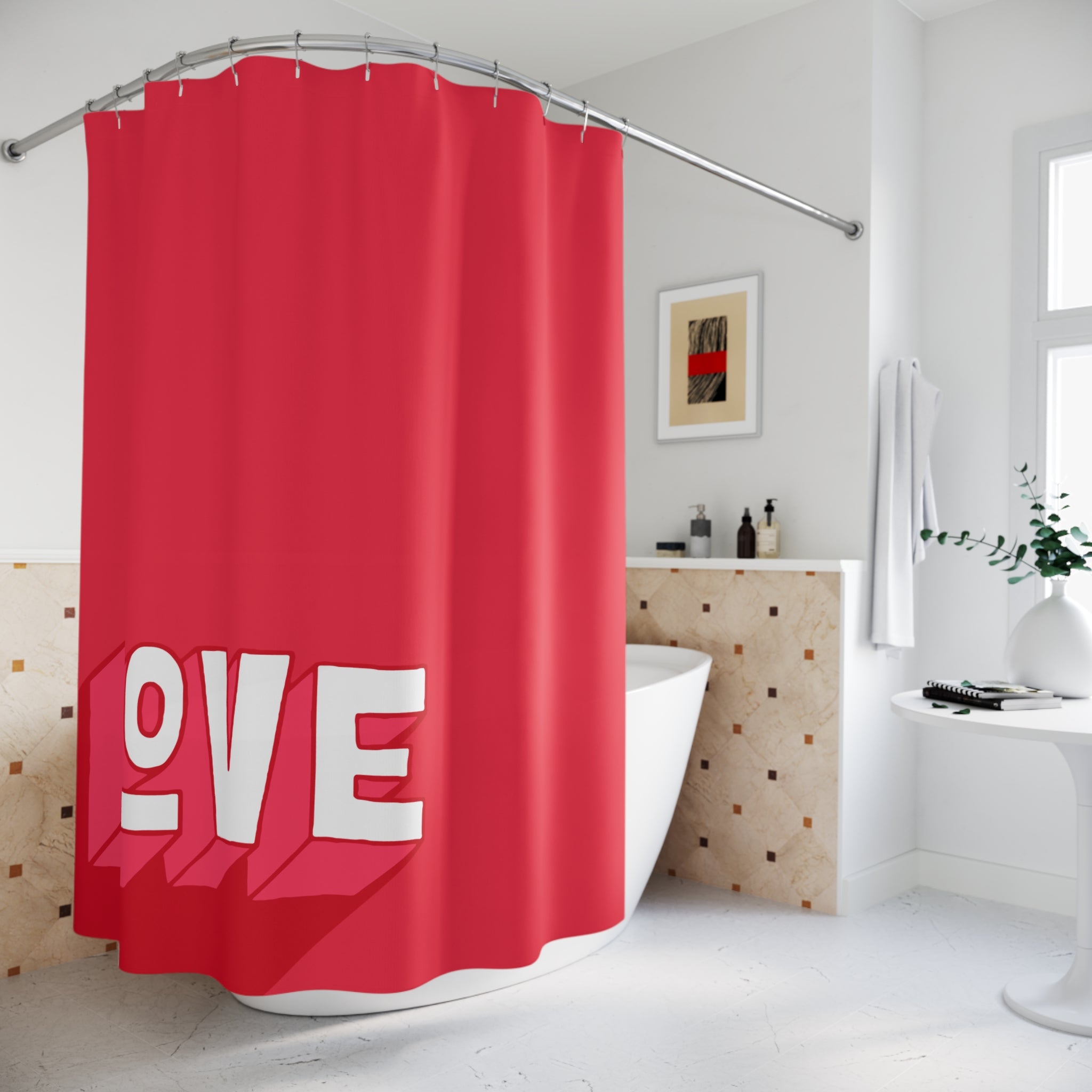 Love-Inspired Shower Curtain, Vibrant Red Bathroom Decor, Perfect for Valentine's Day, Romantic Gift, Home Makeover