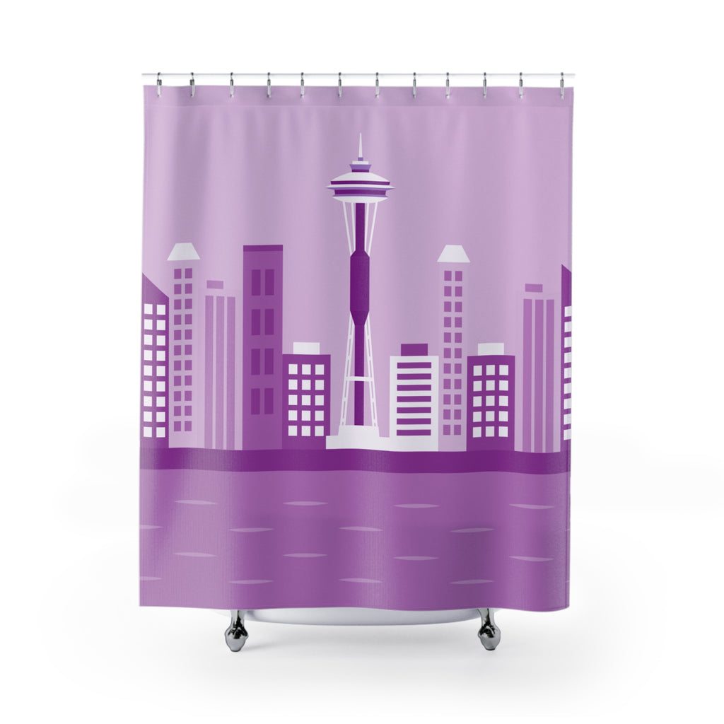 Seattle Skyline Shower Curtain, Purple Cityscape Bathroom Decor, Modern Home Accessory for Urban Style, Perfect Housewarming Gift