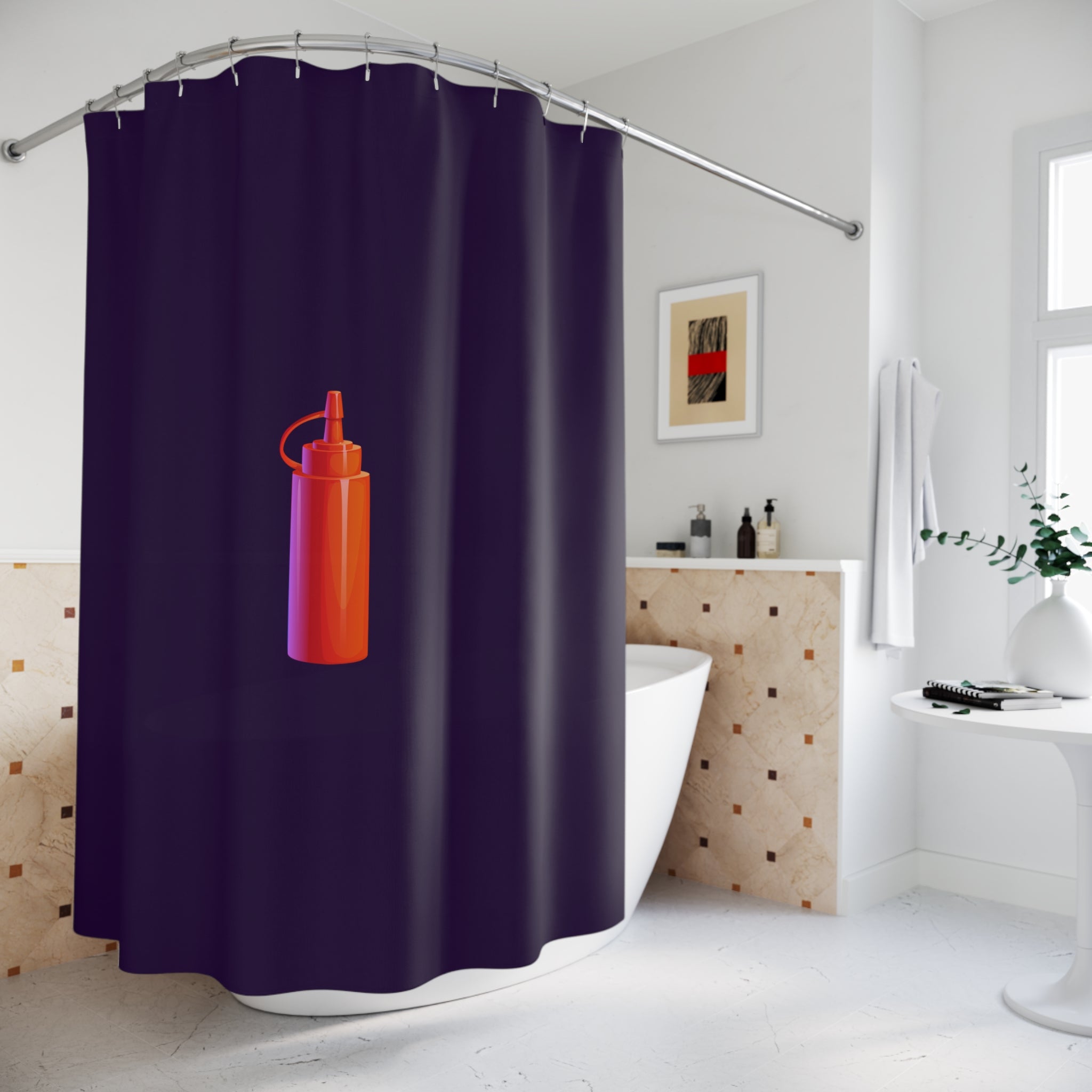 Single Like a Ketchup Bottle Shower Curtain – Quirky Bathroom Decor, Fun Gift for Foodies, Unique Shower Accessories, Colorful Home Decor