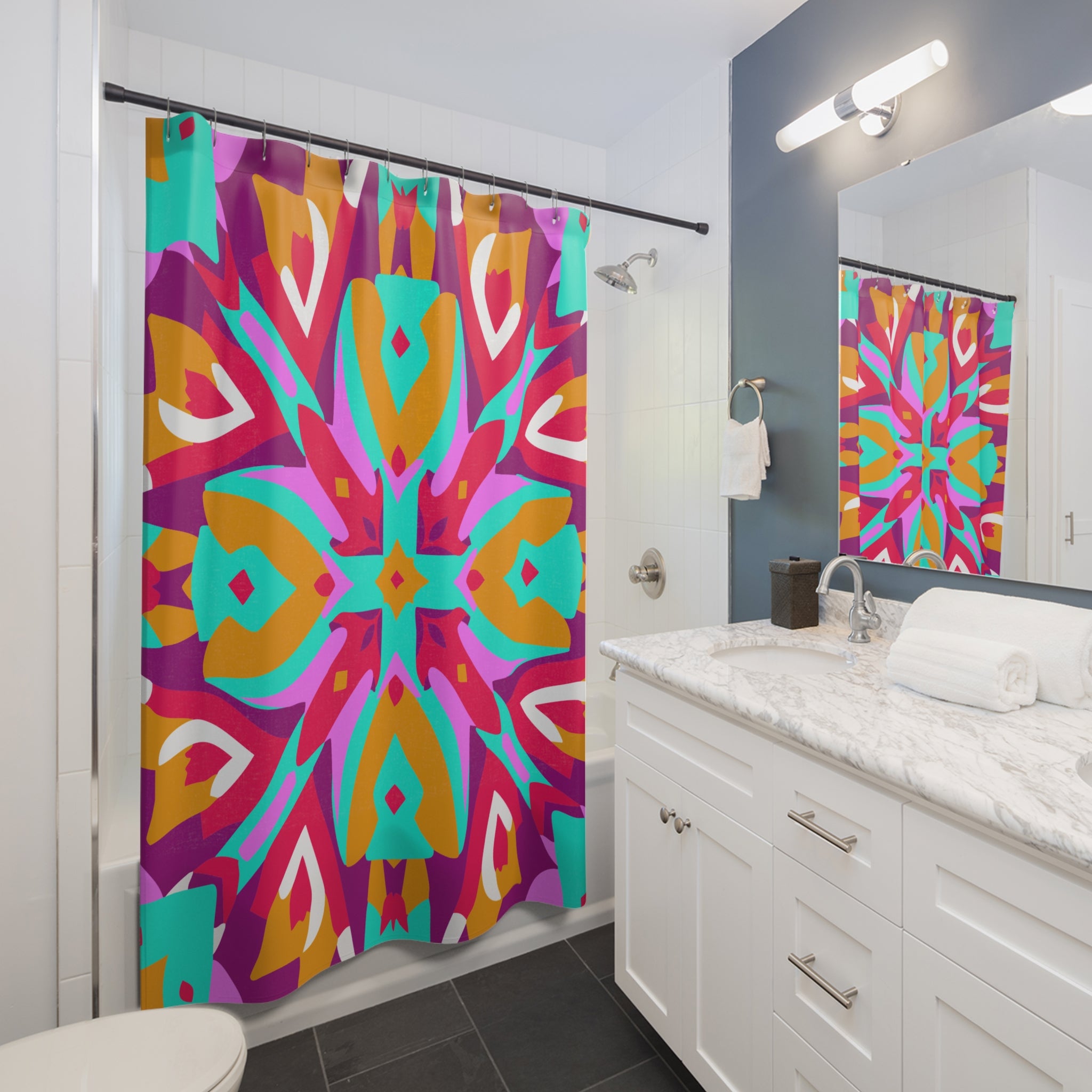 Pinkish Geometric Patterned  Shower Curtain