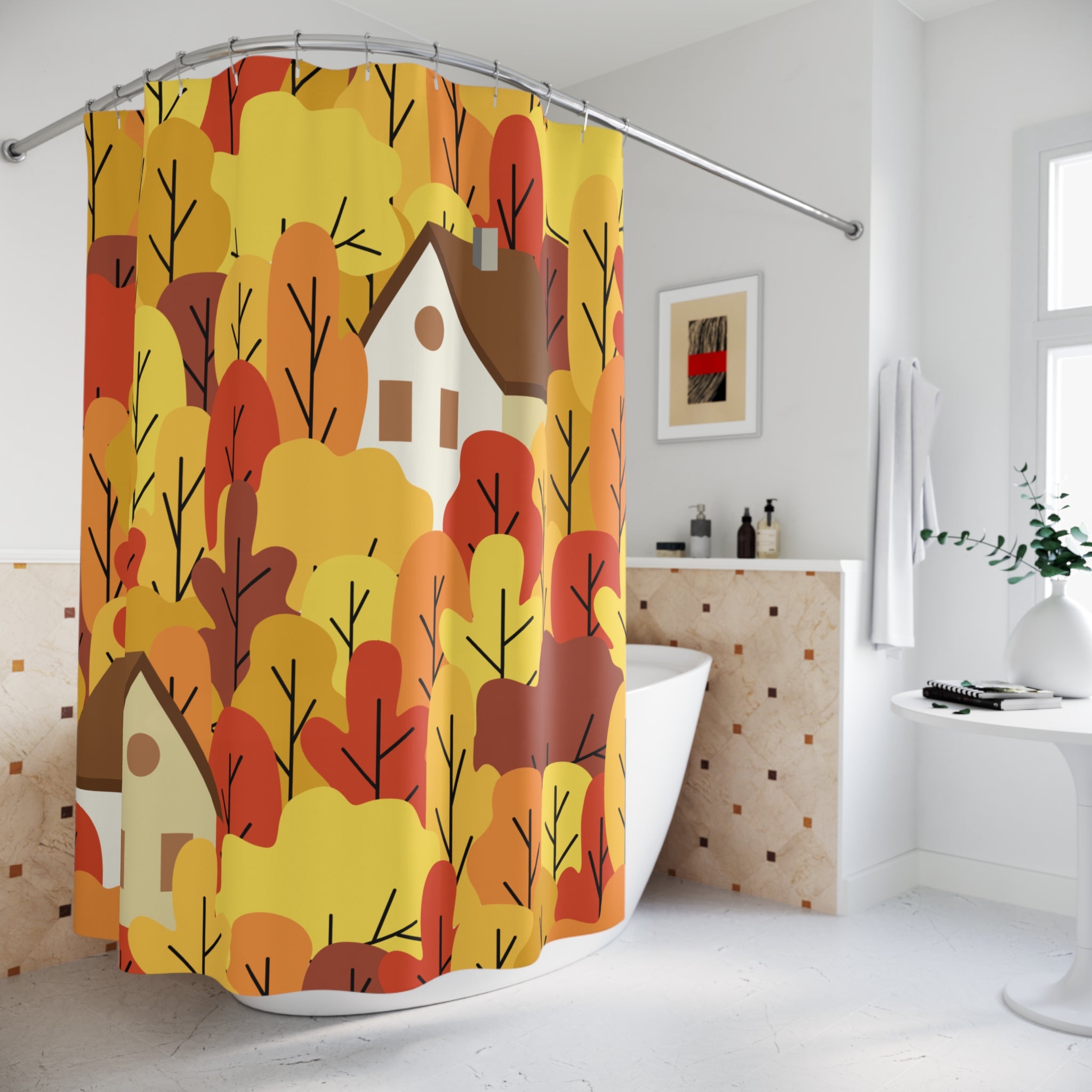 Autumn Forest Shower Curtain, Cozy Bathroom Décor, Fall Home Accessory, Seasonal Shower Curtain, Nature-Inspired Design
