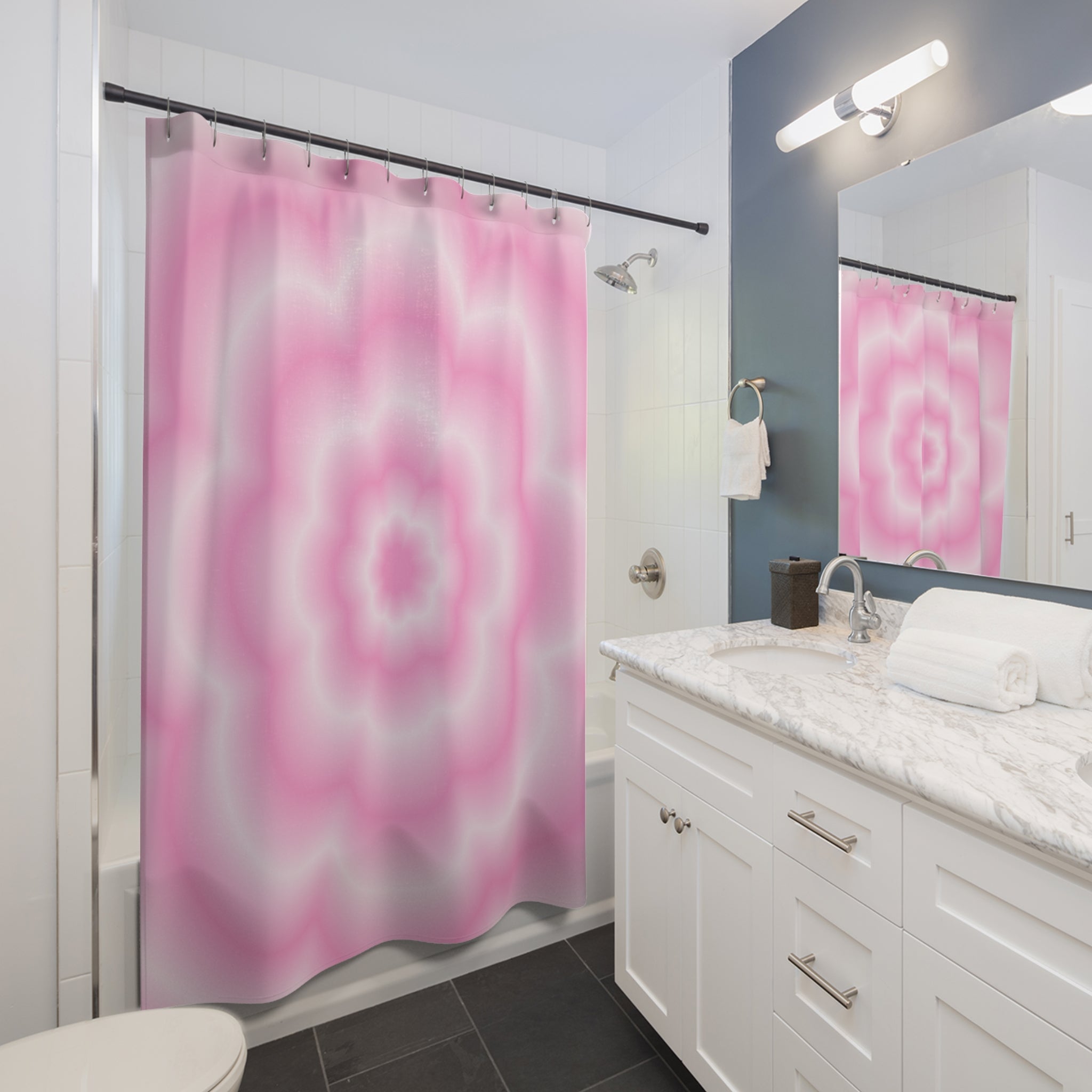 Romantic Pink Flower Spiral Shower Curtain, Elegant Bathroom Decor, Soft Floral Design, Ideal for Home, Gift for Her, Mother's Day
