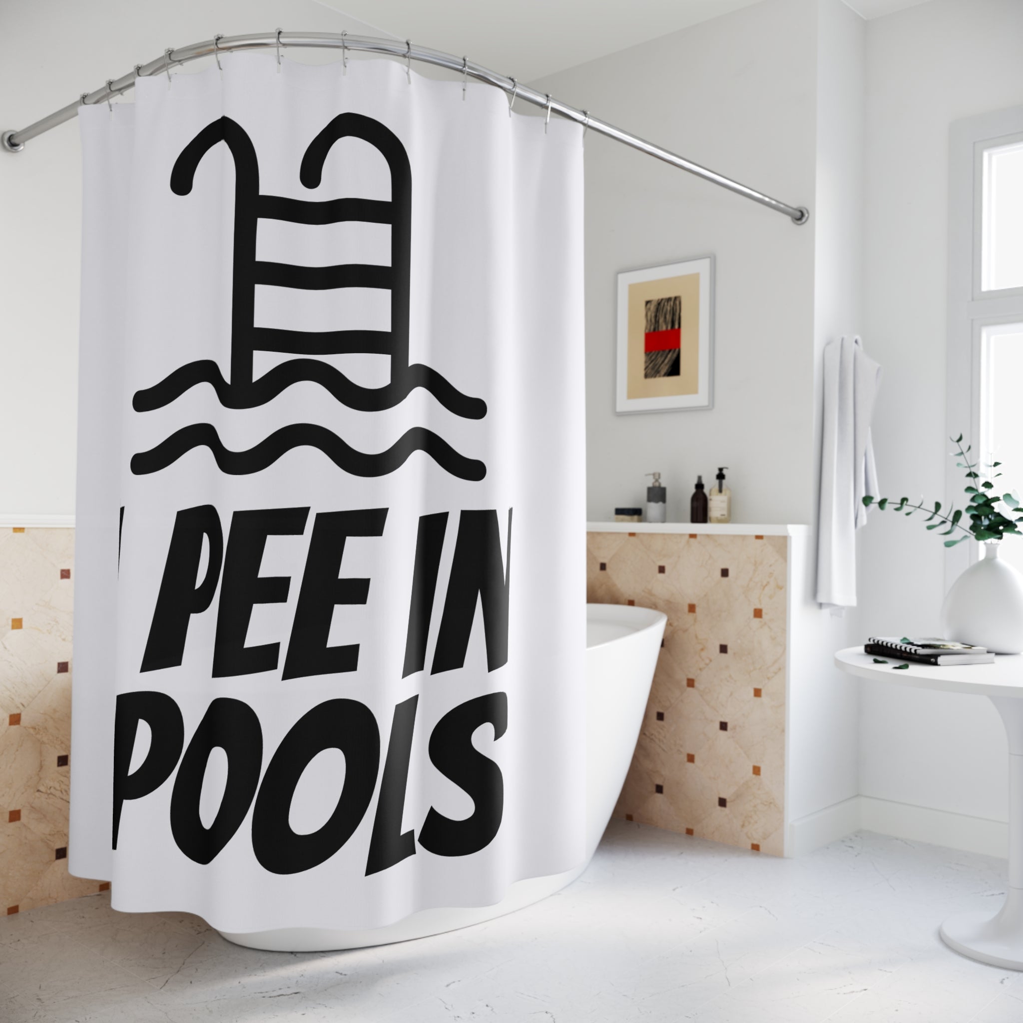 I Pee in Pools Shower Curtain, Funny Bathroom Decor, Pool Party Gift, Summer Vibes Decor, Novelty Home Accessory